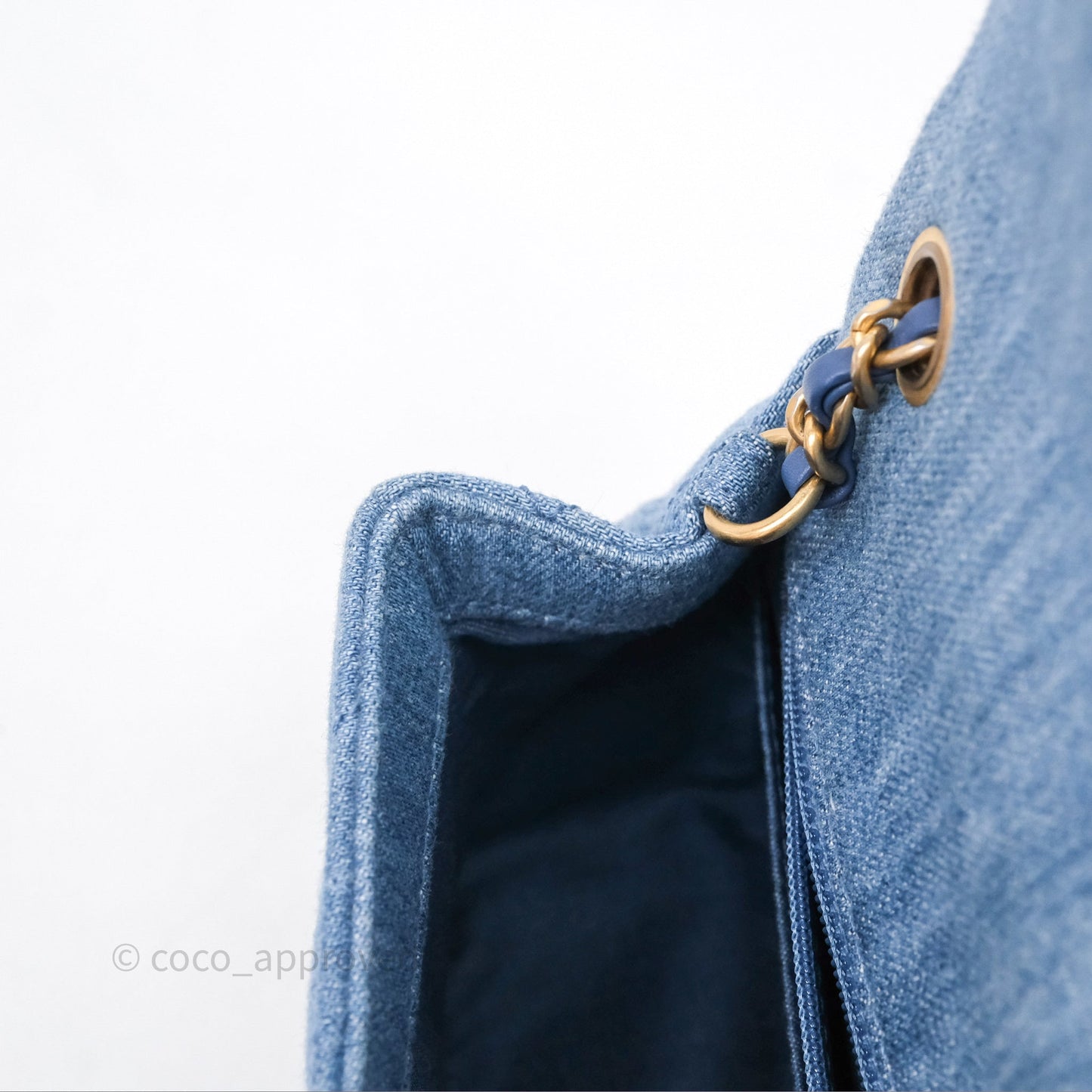 Chanel Mini Square Pearl Crush Quilted Denim Aged Gold Hardware