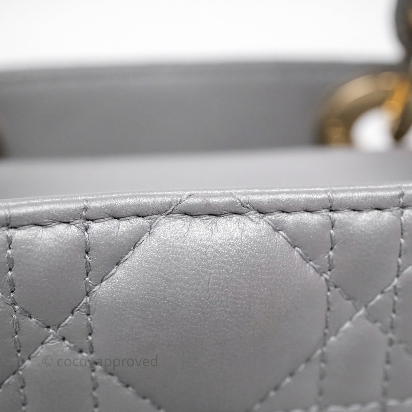 Christian Dior Mini Lady Dior Iridescent Grey Lambskin Cannage Gold Hardware
