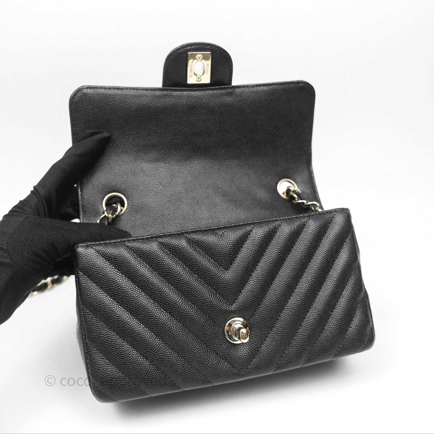 Chanel Mini Rectangular Chevron Black Caviar Gold Hardware