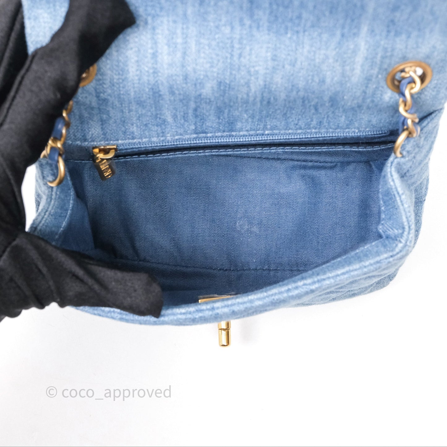 Chanel Mini Square Pearl Crush Quilted Denim Aged Gold Hardware