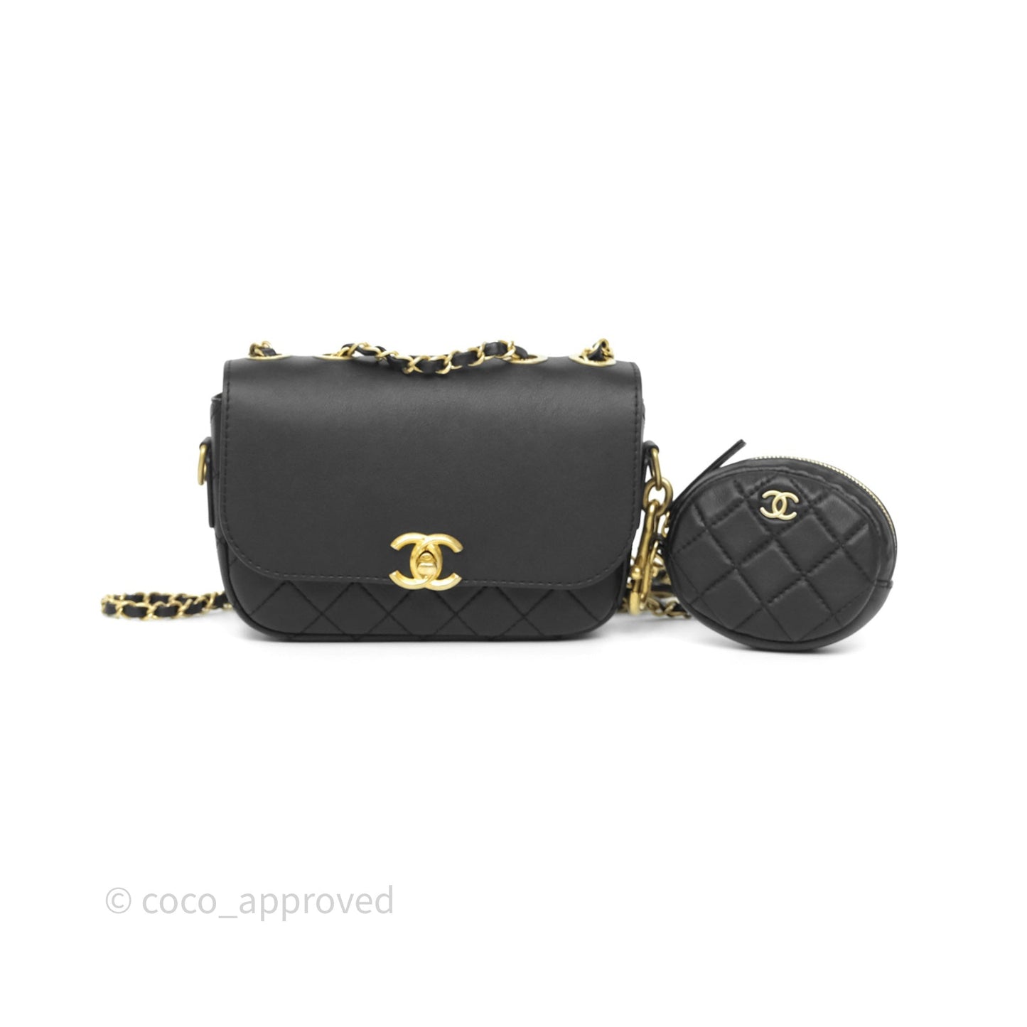 Chanel Quilted Flap Bag with Coin Purse Black Calfksin Aged Gold Hardware