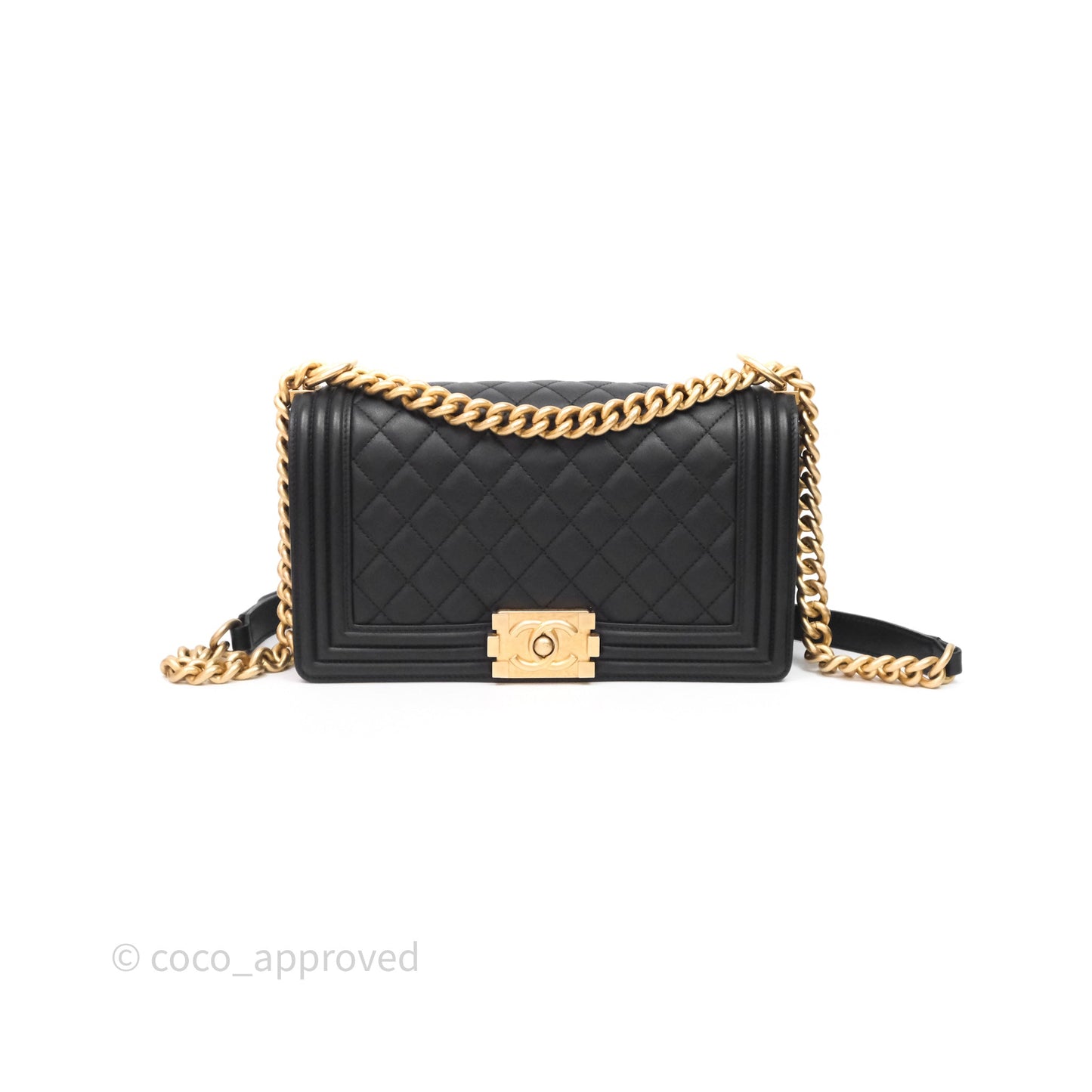 Chanel Medium Boy Quilted Black Calfskin Aged Gold Hardware