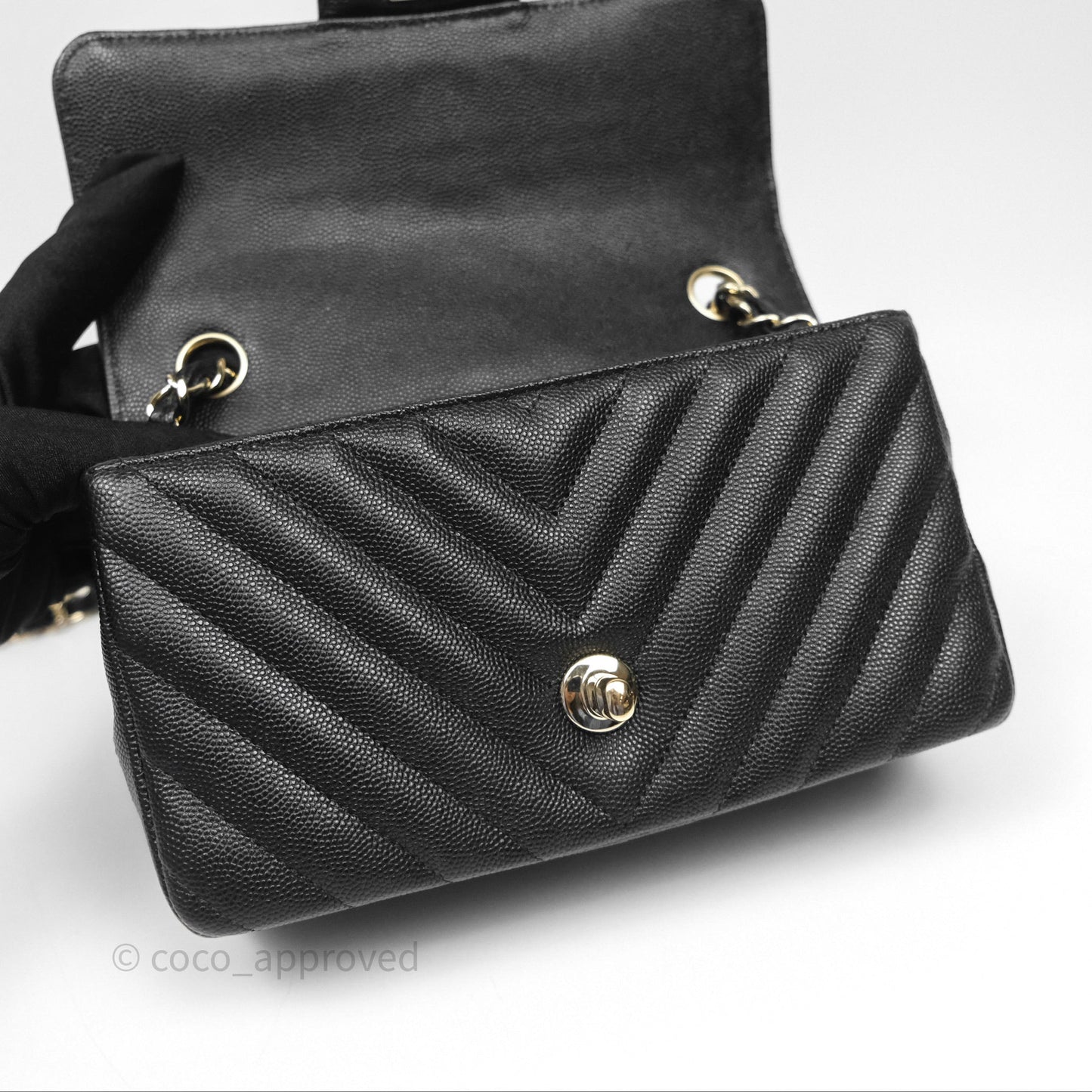 Chanel Mini Rectangular Chevron Black Caviar Gold Hardware
