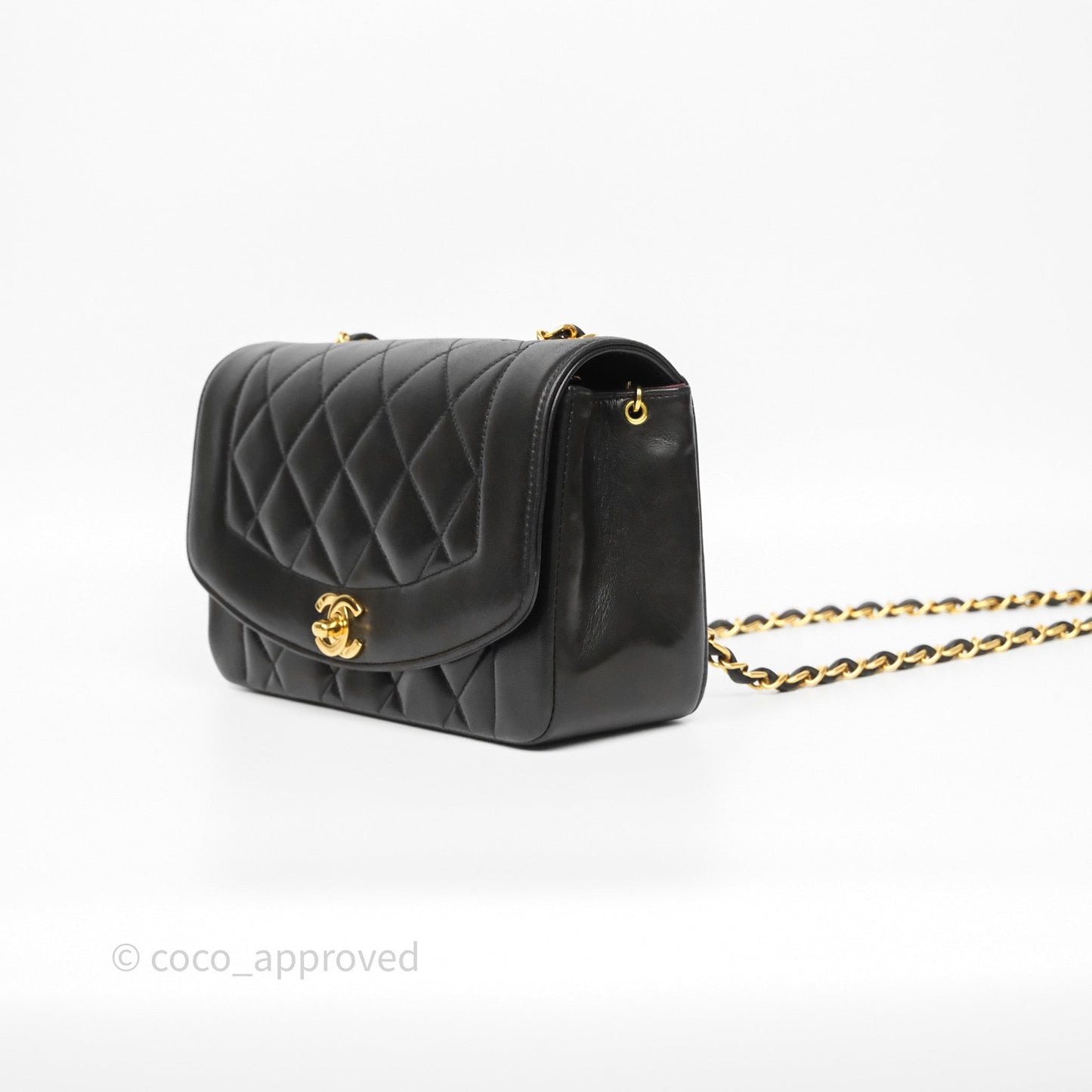Chanel Small Vintage Quilted Classic Diana Flap Bag Black Lambskin 24K Gold Hardware