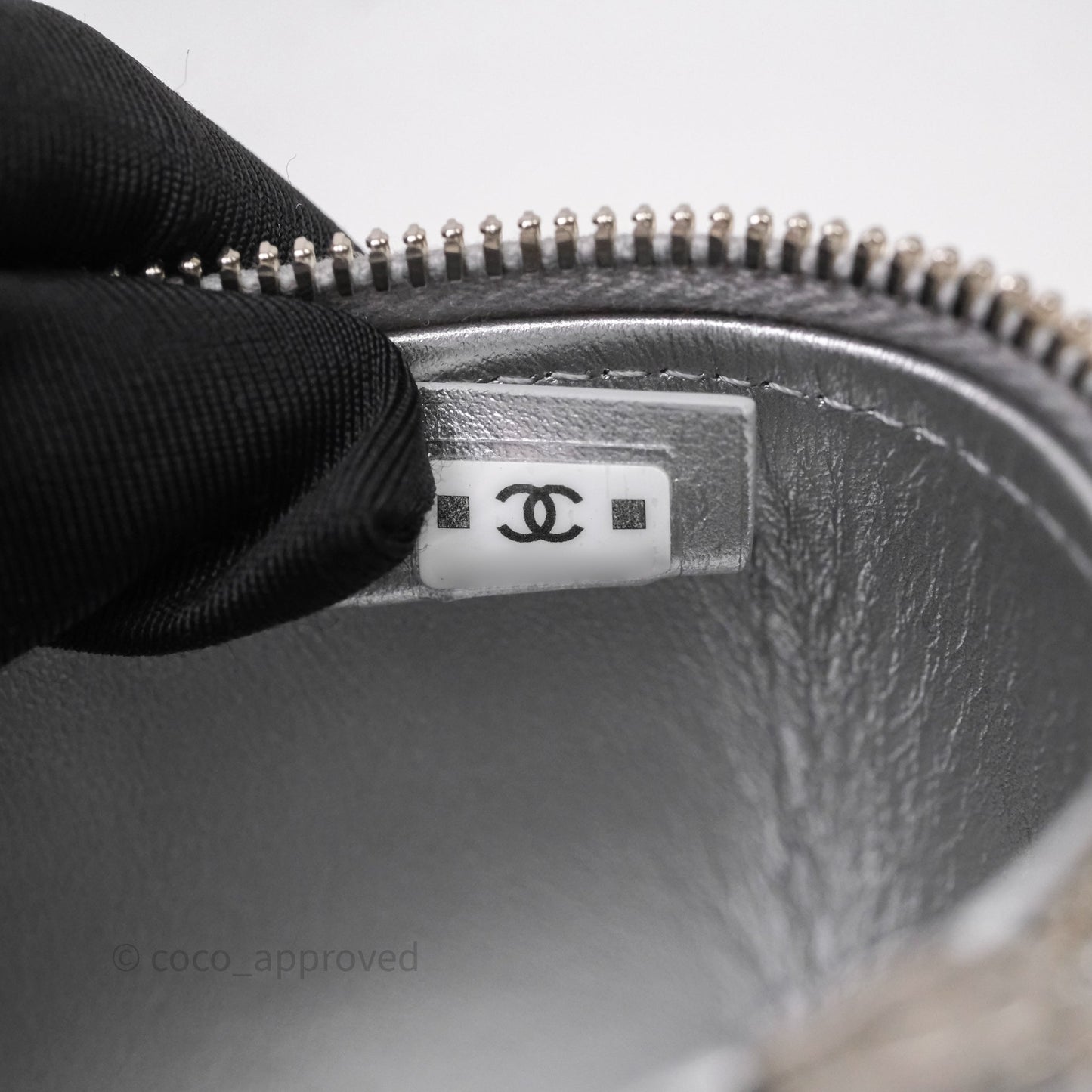 Chanel Top Handle Long Vanity Case with Chain Metallic Silver Shiny Caviar Silver Hardware