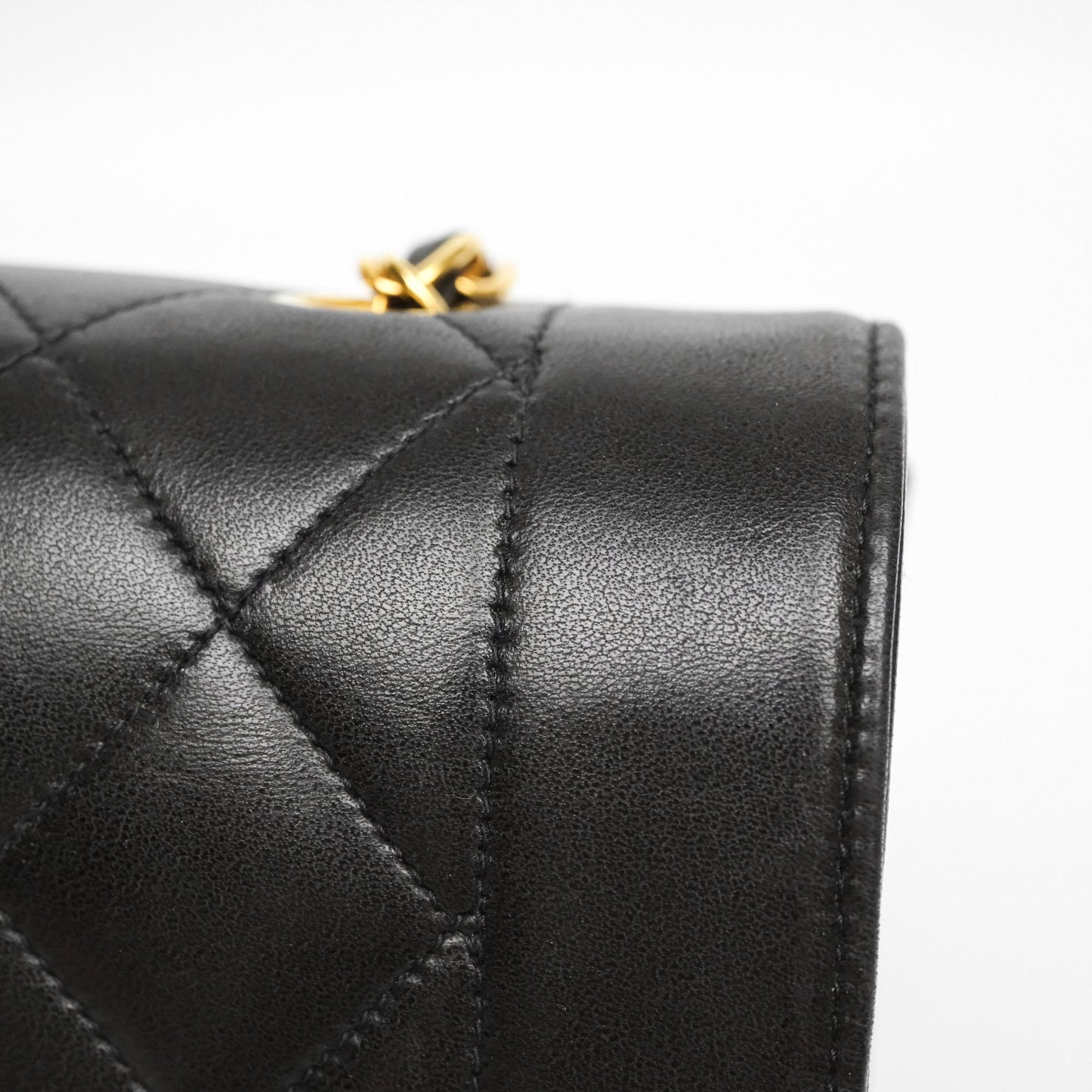 Chanel Small Vintage Quilted Classic Diana Flap Bag Black Lambskin 24K Gold Hardware