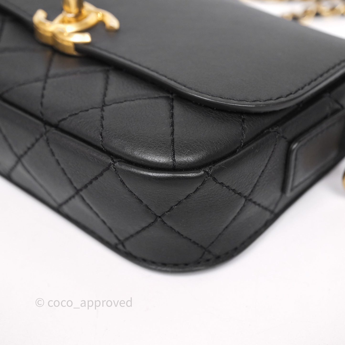 Chanel Quilted Flap Bag with Coin Purse Black Calfksin Aged Gold Hardware