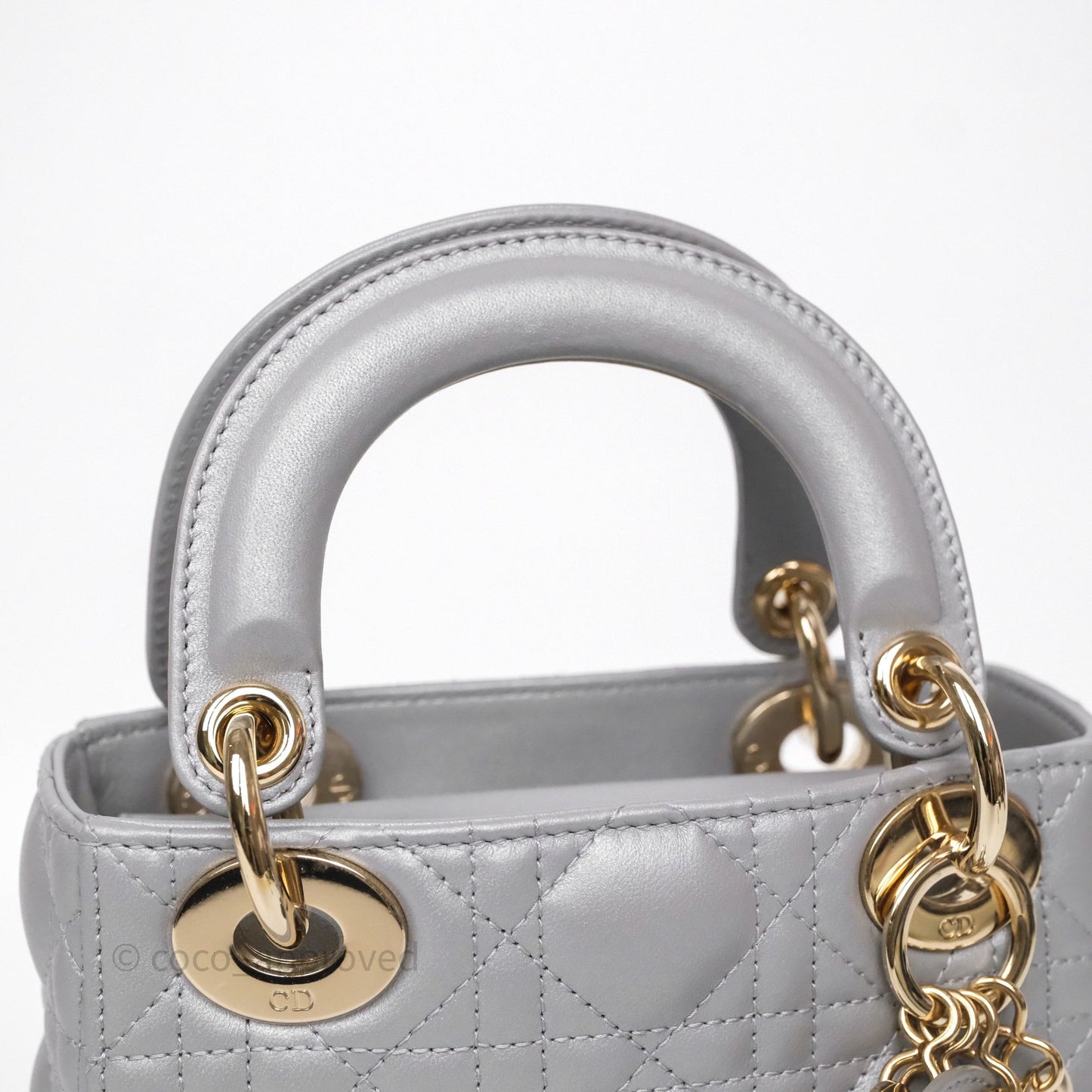 Christian Dior Mini Lady Dior Iridescent Grey Lambskin Cannage Gold Hardware