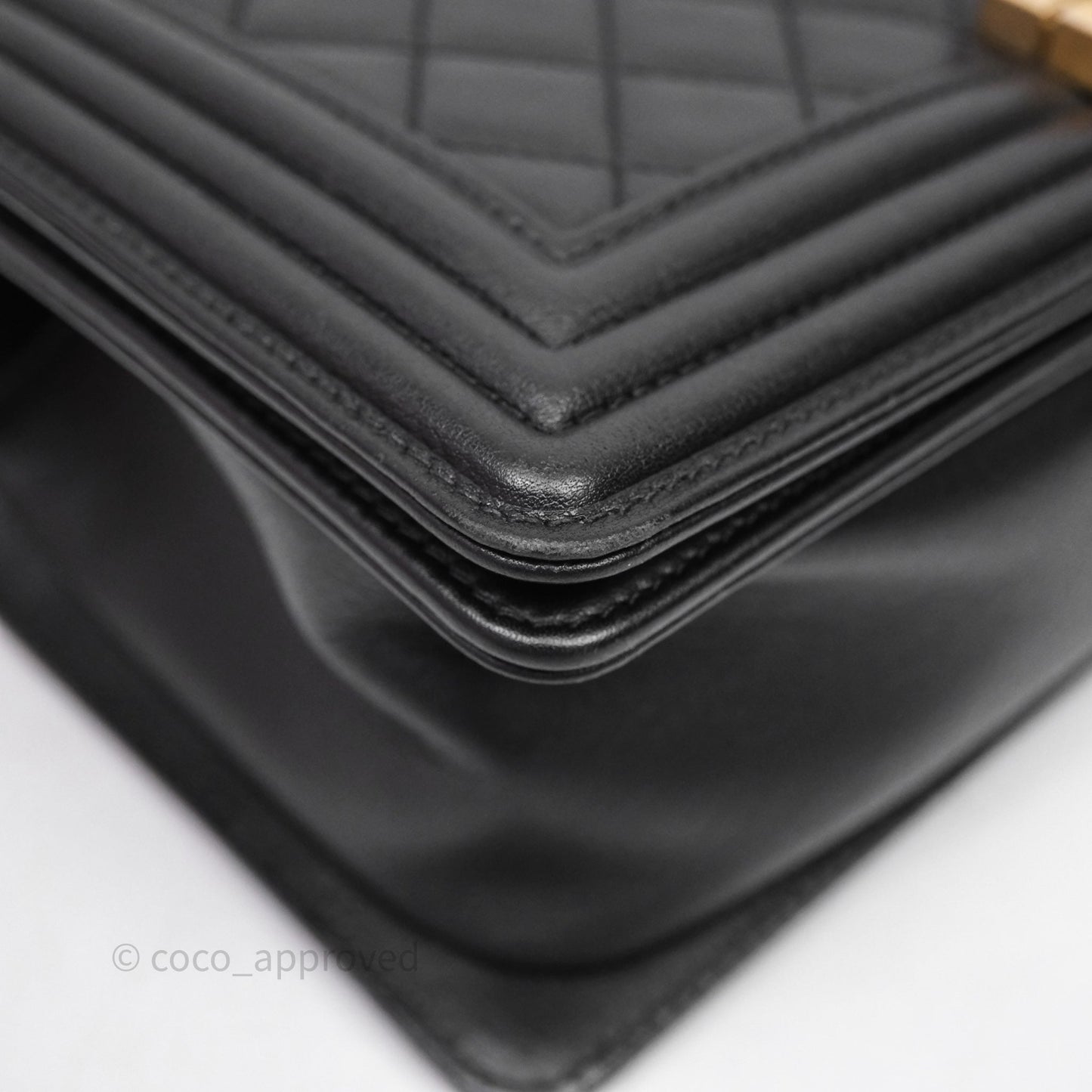 Chanel Medium Boy Quilted Black Calfskin Aged Gold Hardware