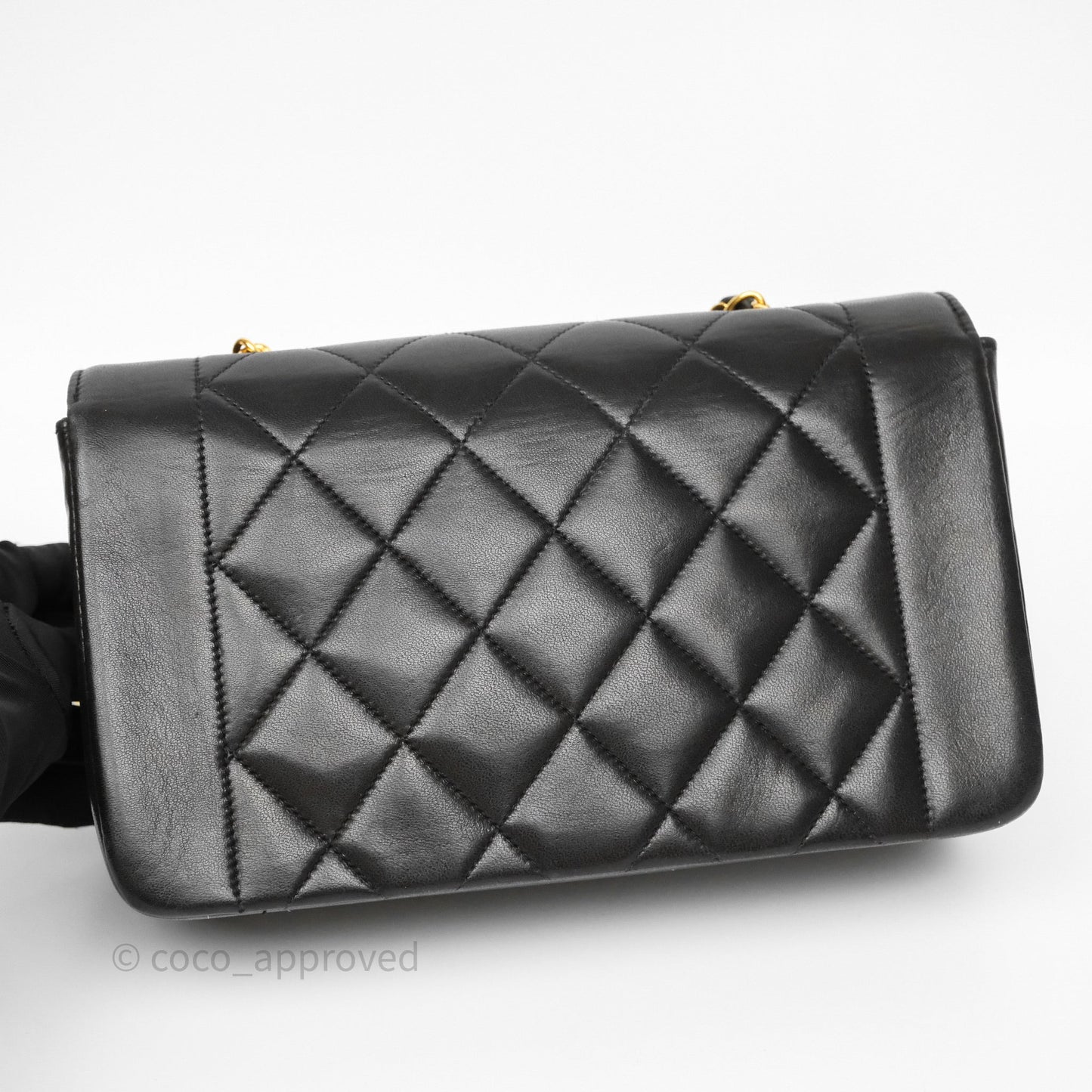 Chanel Small Vintage Quilted Classic Diana Flap Bag Black Lambskin 24K Gold Hardware