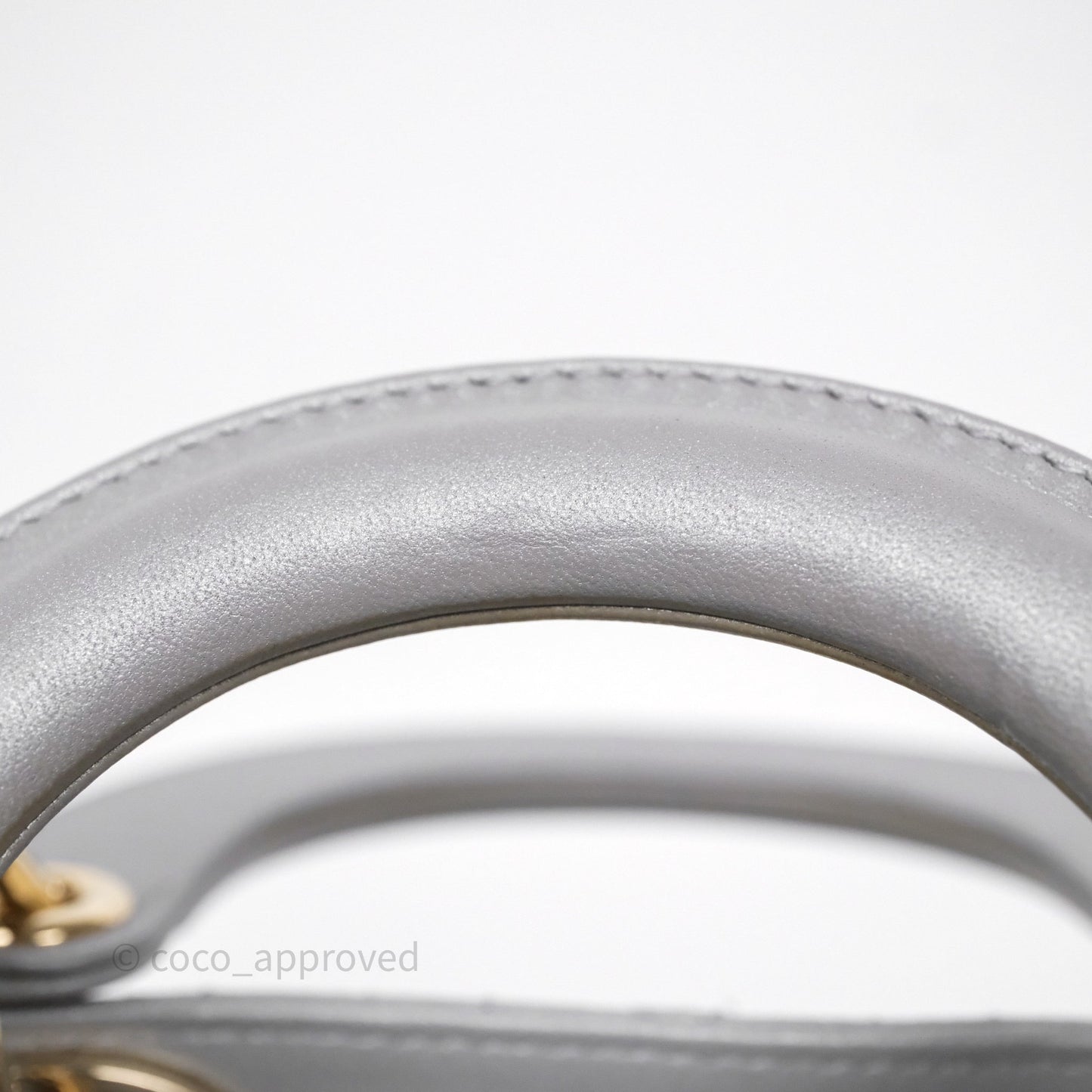 Christian Dior Mini Lady Dior Iridescent Grey Lambskin Cannage Gold Hardware