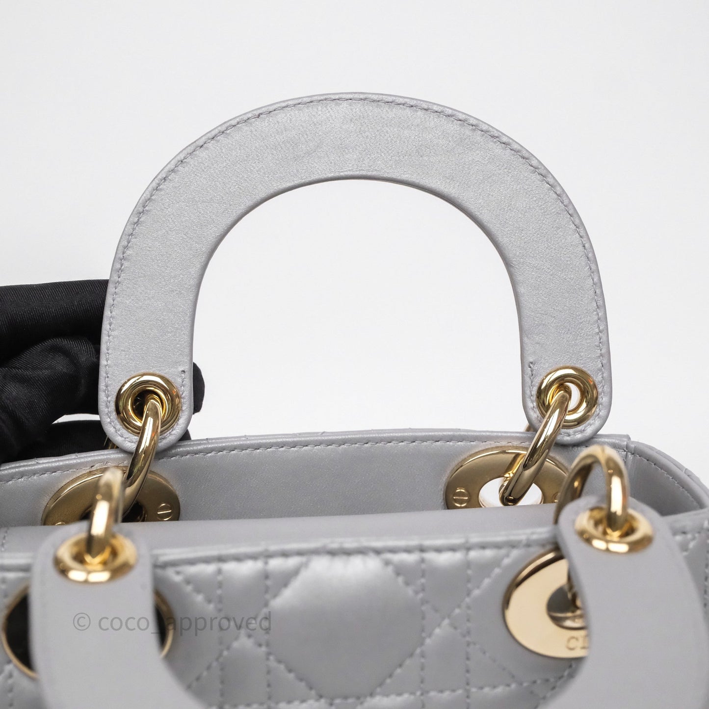 Christian Dior Mini Lady Dior Iridescent Grey Lambskin Cannage Gold Hardware