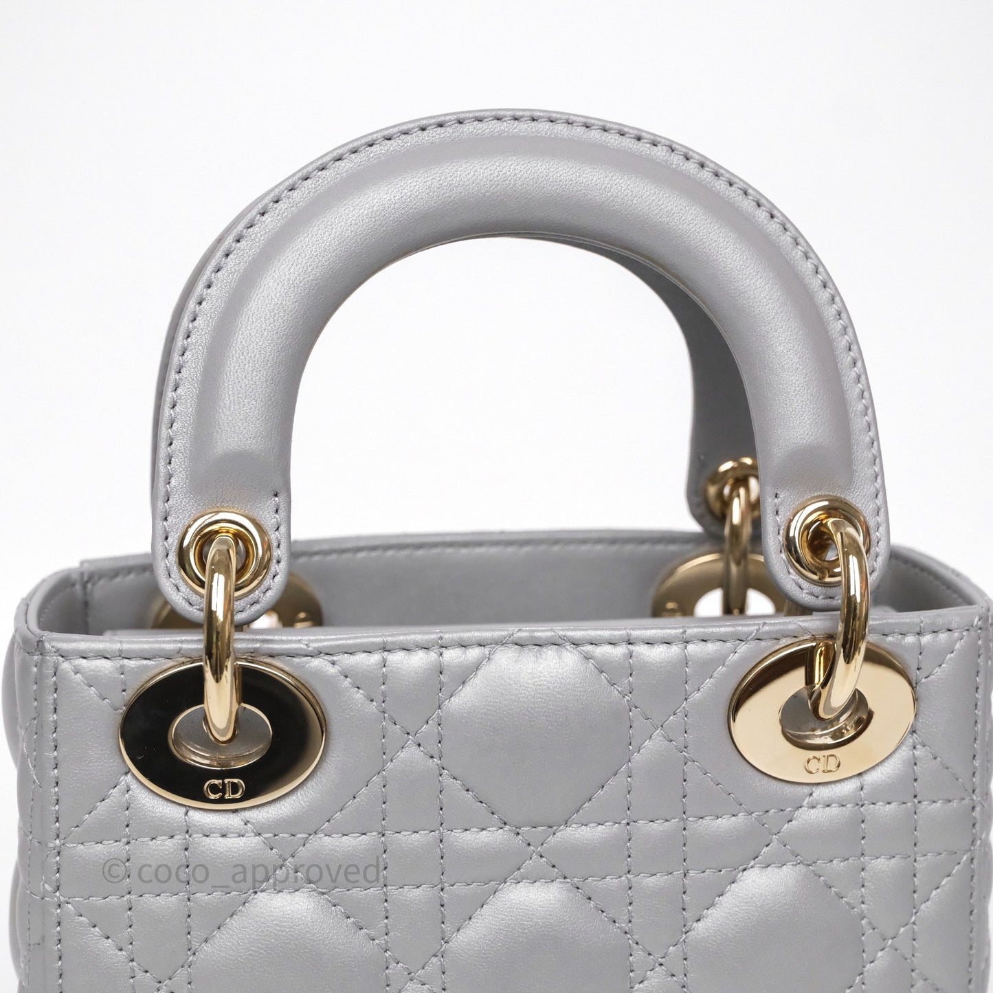 Christian Dior Mini Lady Dior Iridescent Grey Lambskin Cannage Gold Hardware