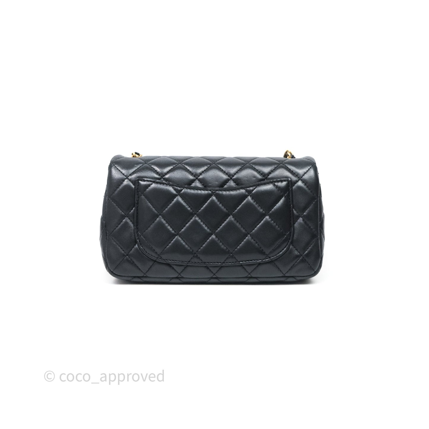 Chanel Mini Rectangular Pearl Crush Quilted Black Lambskin Aged Gold Hardware