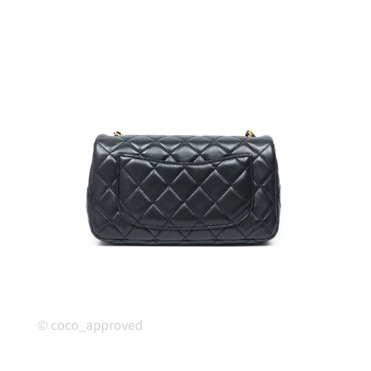 Chanel Mini Rectangular Pearl Crush Quilted Black Lambskin Aged Gold Hardware
