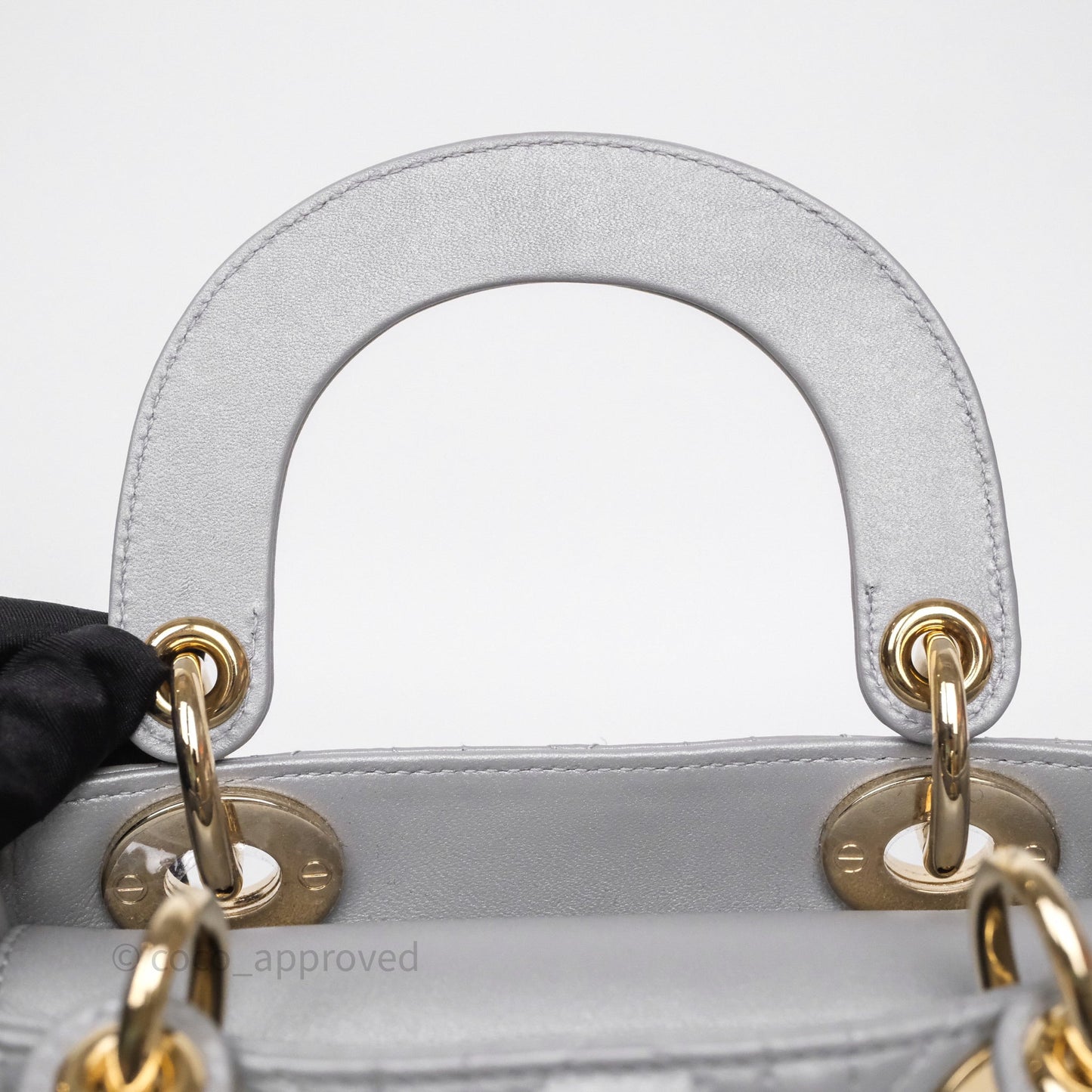 Christian Dior Mini Lady Dior Iridescent Grey Lambskin Cannage Gold Hardware