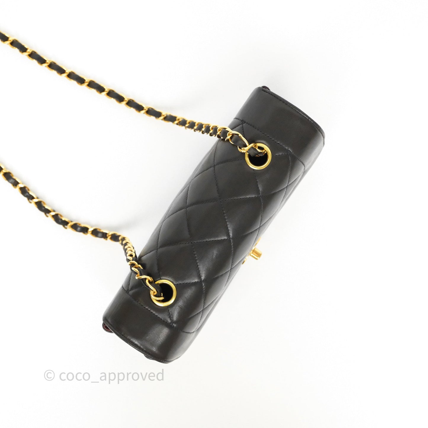 Chanel Small Vintage Quilted Classic Diana Flap Bag Black Lambskin 24K Gold Hardware