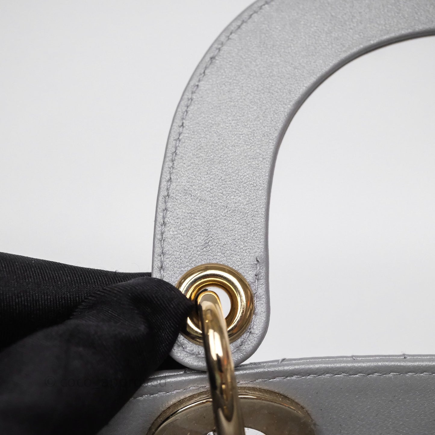 Christian Dior Mini Lady Dior Iridescent Grey Lambskin Cannage Gold Hardware