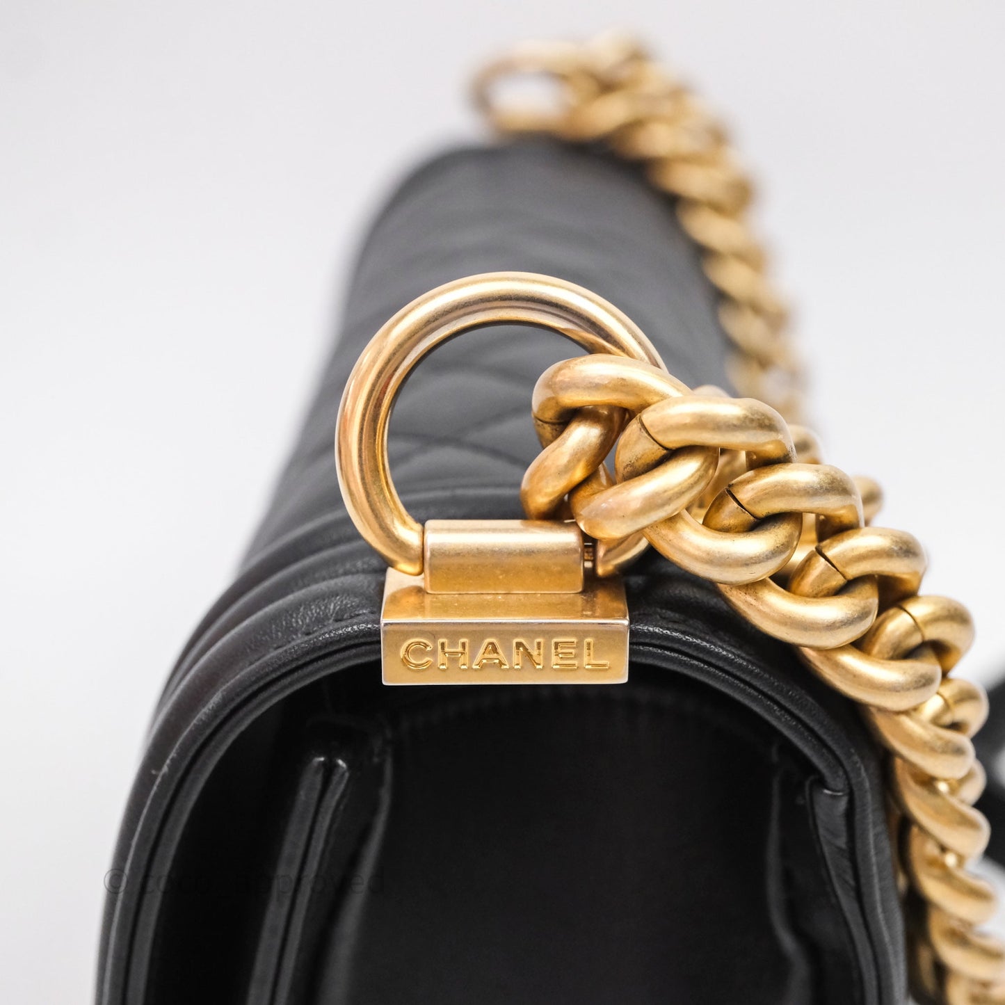 Chanel Medium Boy Quilted Black Calfskin Aged Gold Hardware