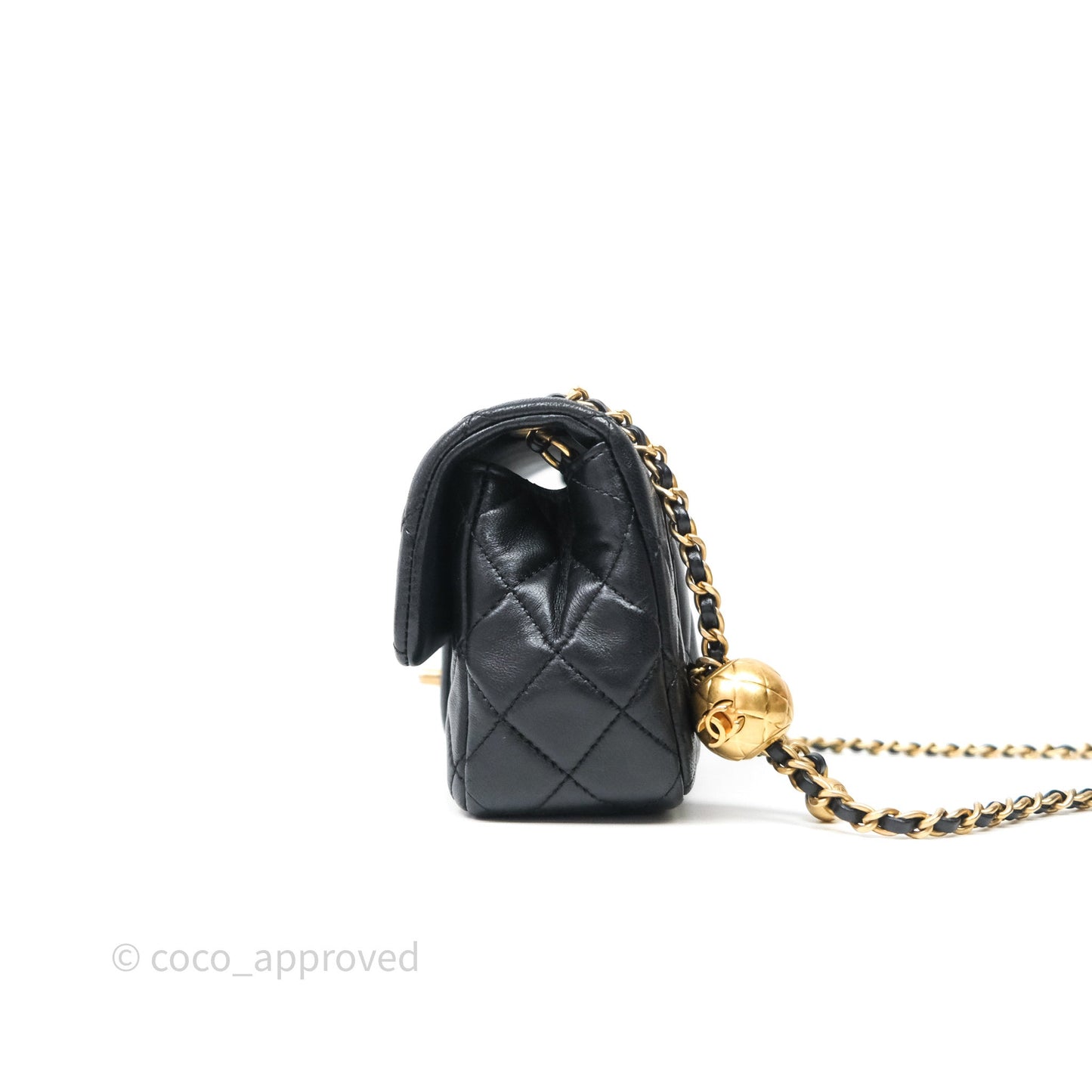 Chanel Mini Rectangular Pearl Crush Quilted Black Lambskin Aged Gold Hardware