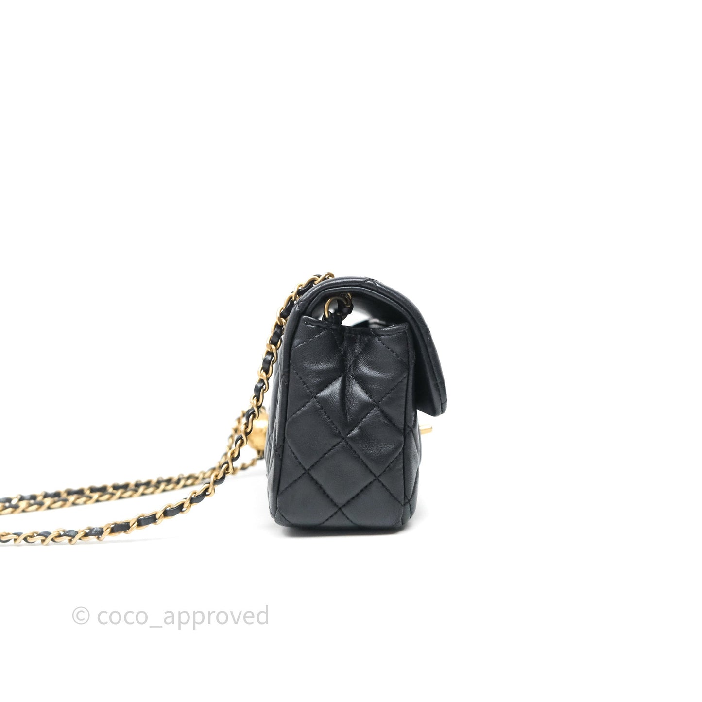 Chanel Mini Rectangular Pearl Crush Quilted Black Lambskin Aged Gold Hardware