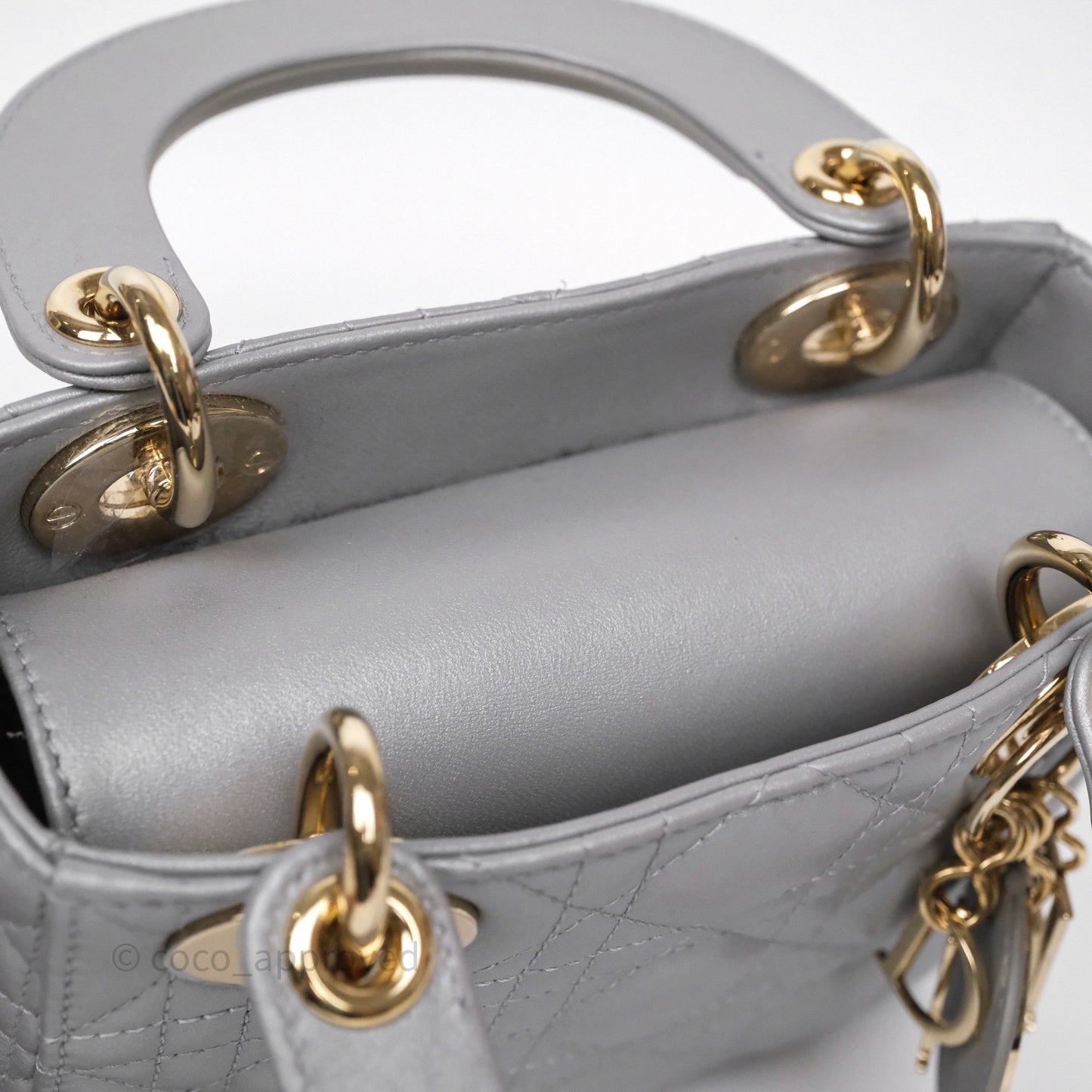 Christian Dior Mini Lady Dior Iridescent Grey Lambskin Cannage Gold Hardware