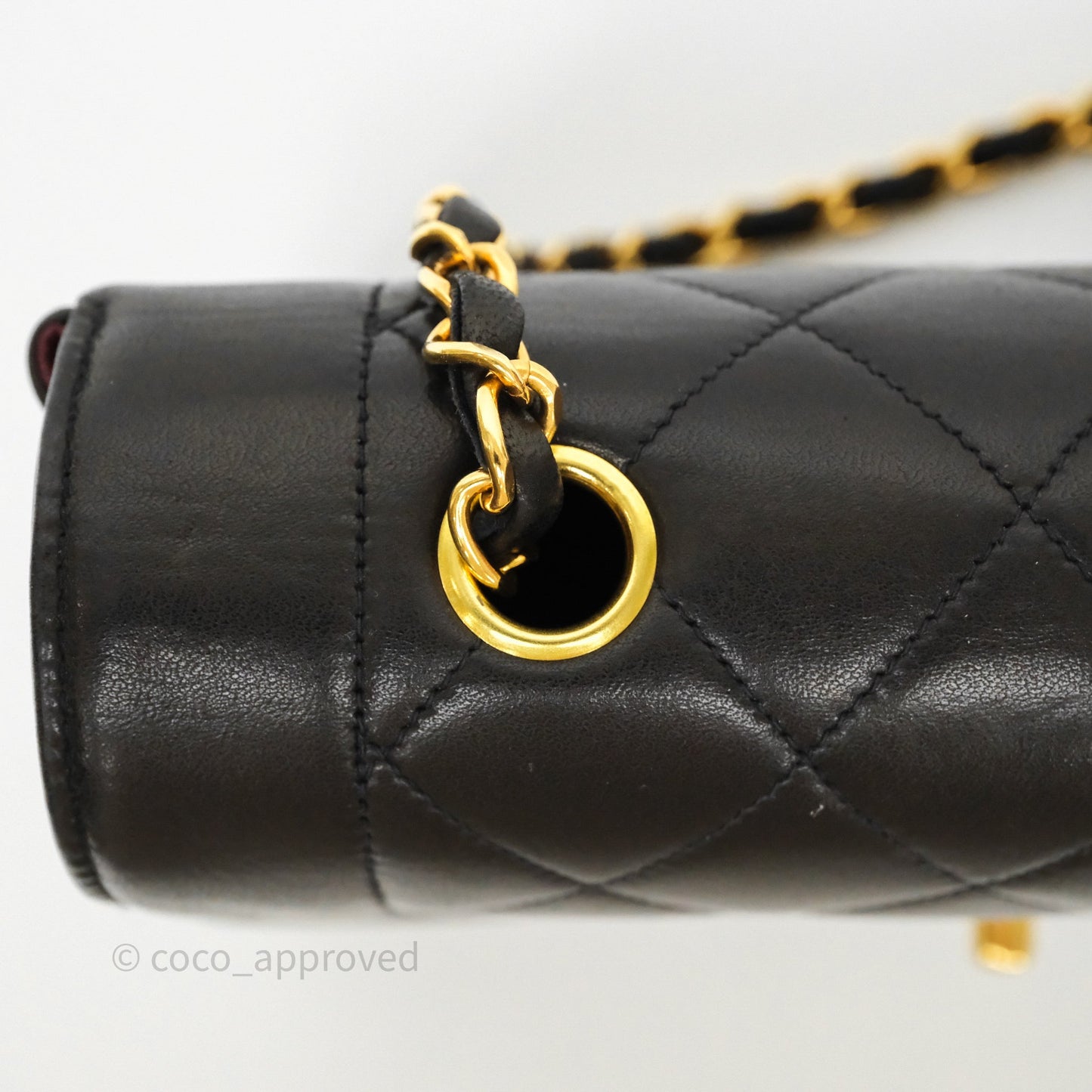 Chanel Small Vintage Quilted Classic Diana Flap Bag Black Lambskin 24K Gold Hardware