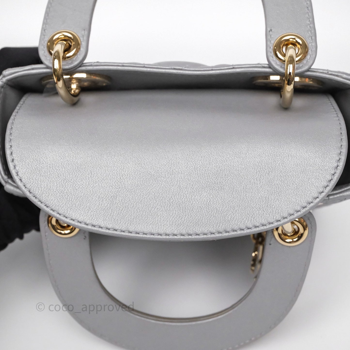 Christian Dior Mini Lady Dior Iridescent Grey Lambskin Cannage Gold Hardware