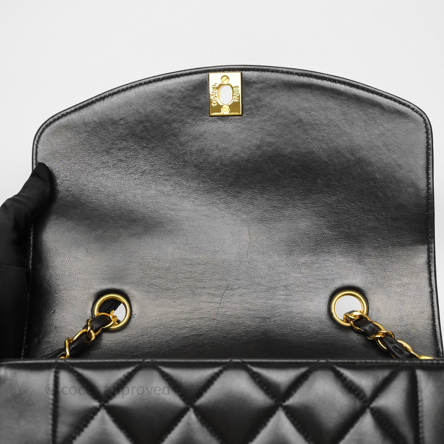 Chanel Small Vintage Quilted Classic Diana Flap Bag Black Lambskin 24K Gold Hardware