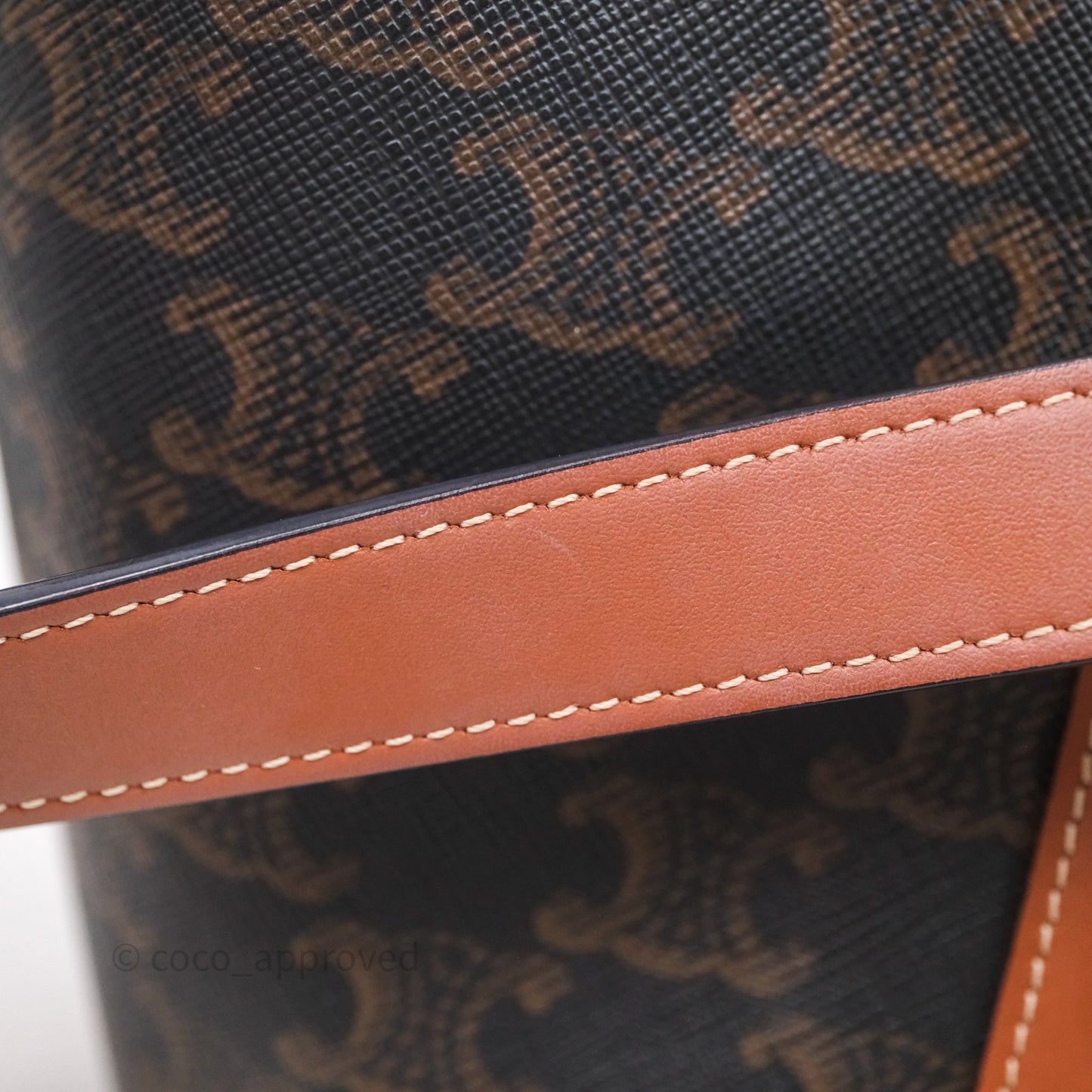 Celine Small Bucket Triomphe Canvas Tan Calfskin