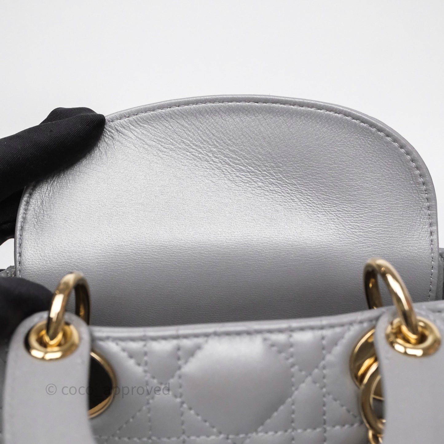Christian Dior Mini Lady Dior Iridescent Grey Lambskin Cannage Gold Hardware