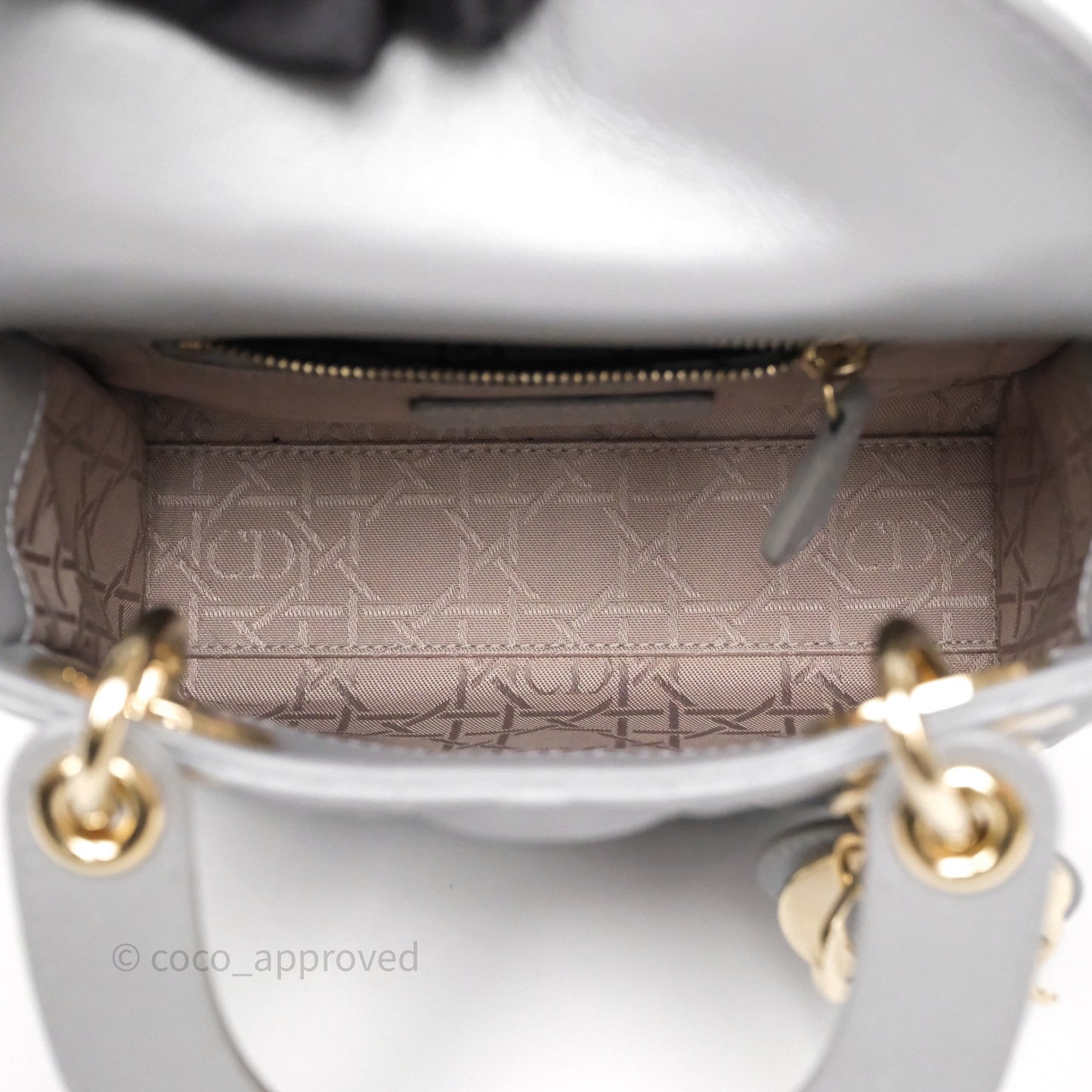 Christian Dior Mini Lady Dior Iridescent Grey Lambskin Cannage Gold Hardware