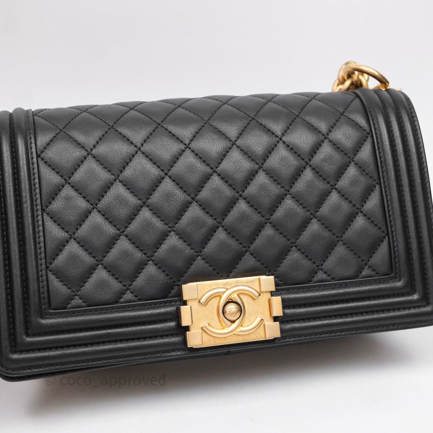 Chanel Medium Boy Quilted Black Calfskin Aged Gold Hardware