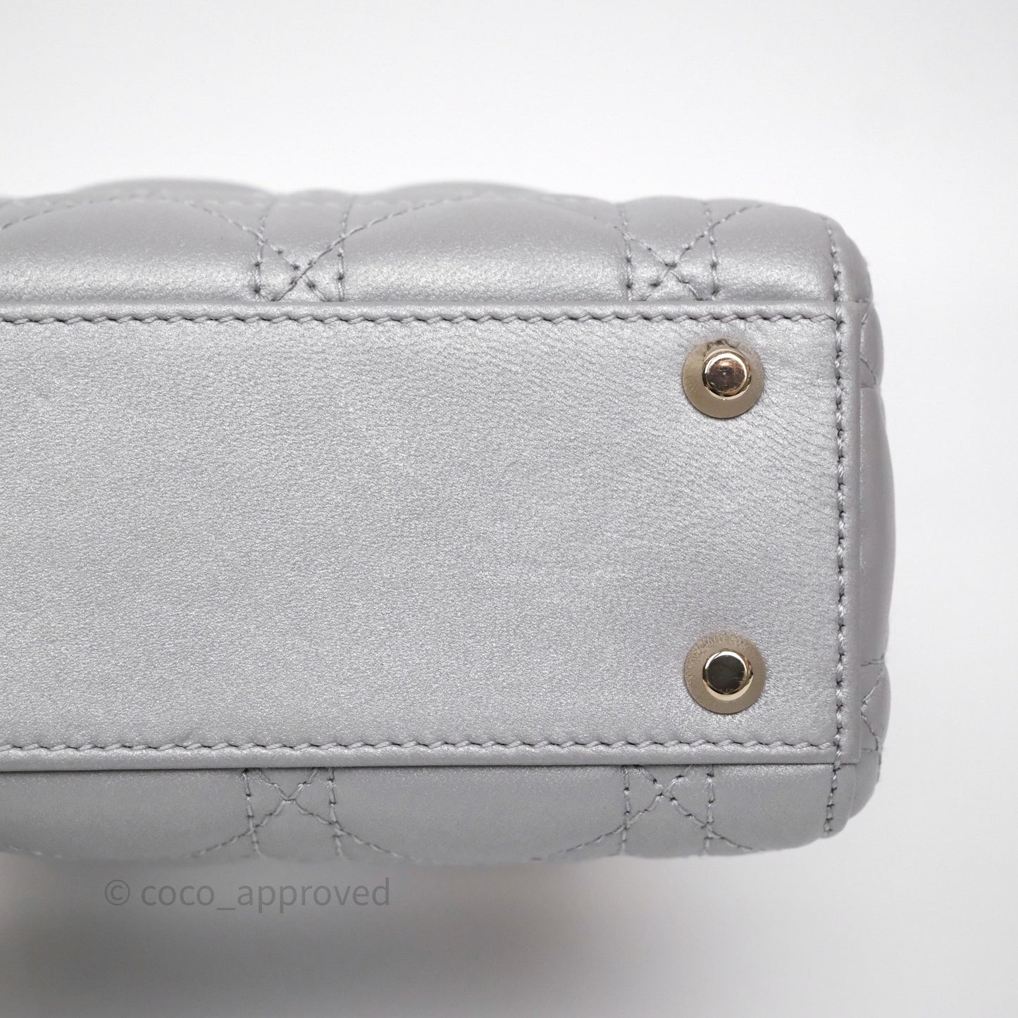 Christian Dior Mini Lady Dior Iridescent Grey Lambskin Cannage Gold Hardware