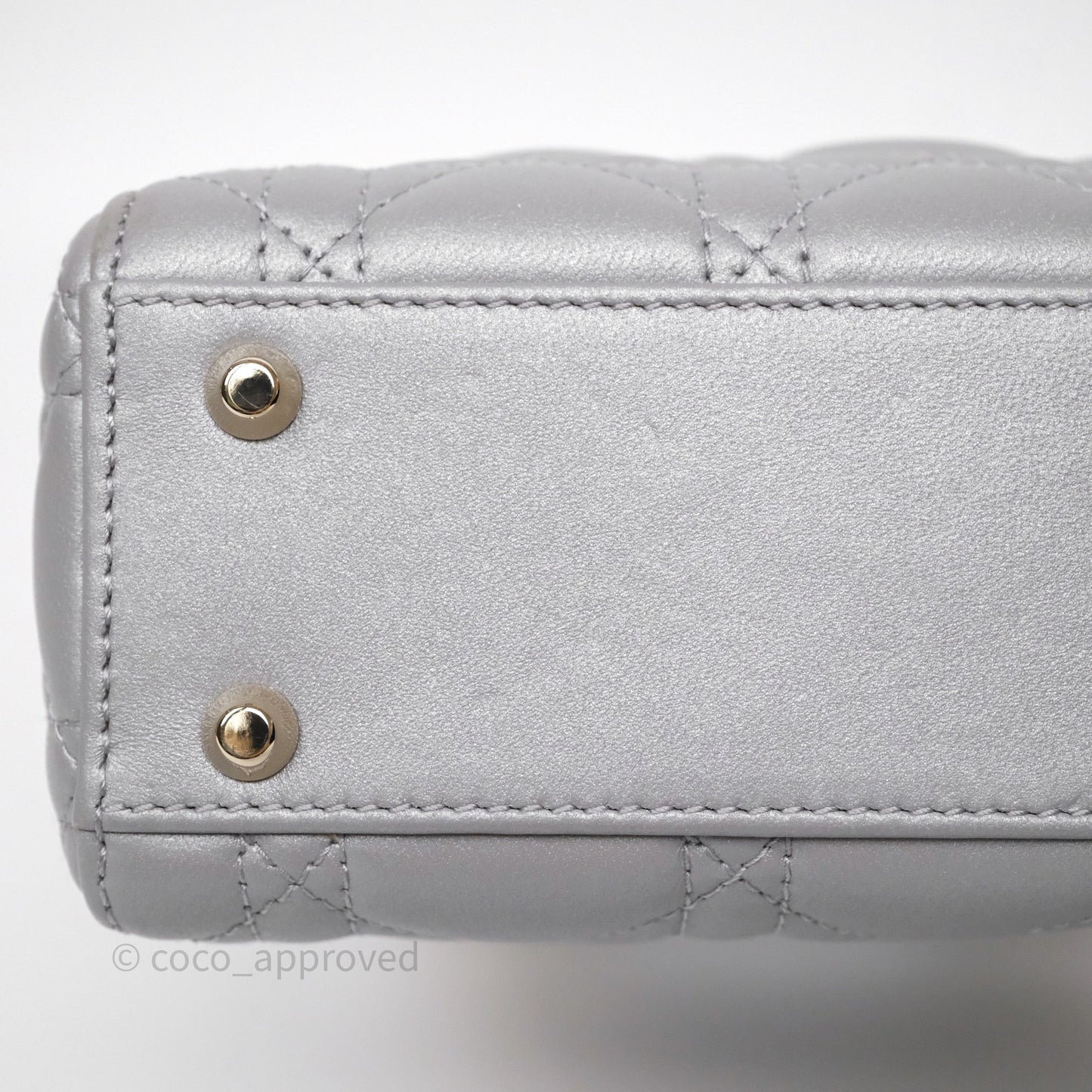 Christian Dior Mini Lady Dior Iridescent Grey Lambskin Cannage Gold Hardware