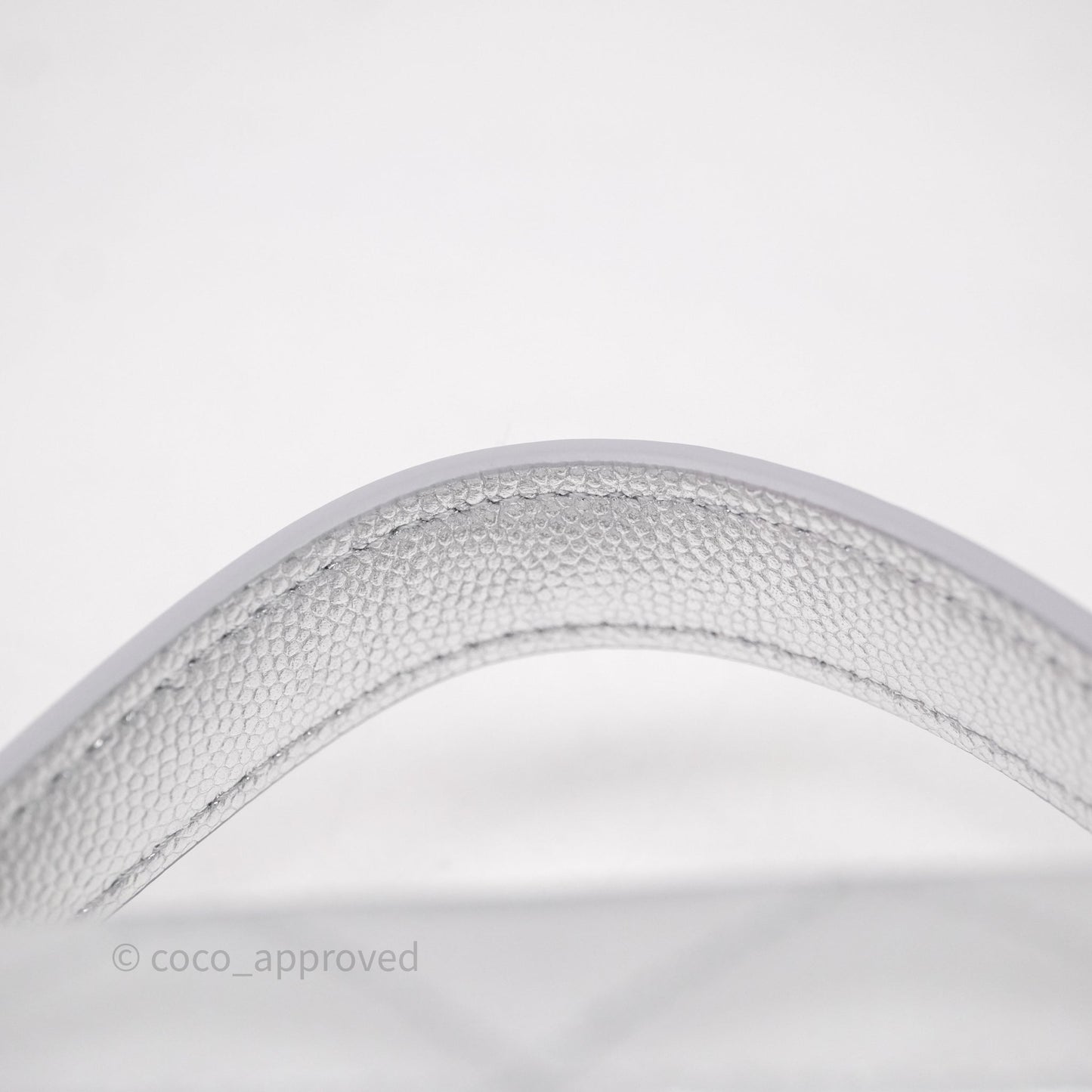 Chanel Top Handle Long Vanity Case with Chain Metallic Silver Shiny Caviar Silver Hardware