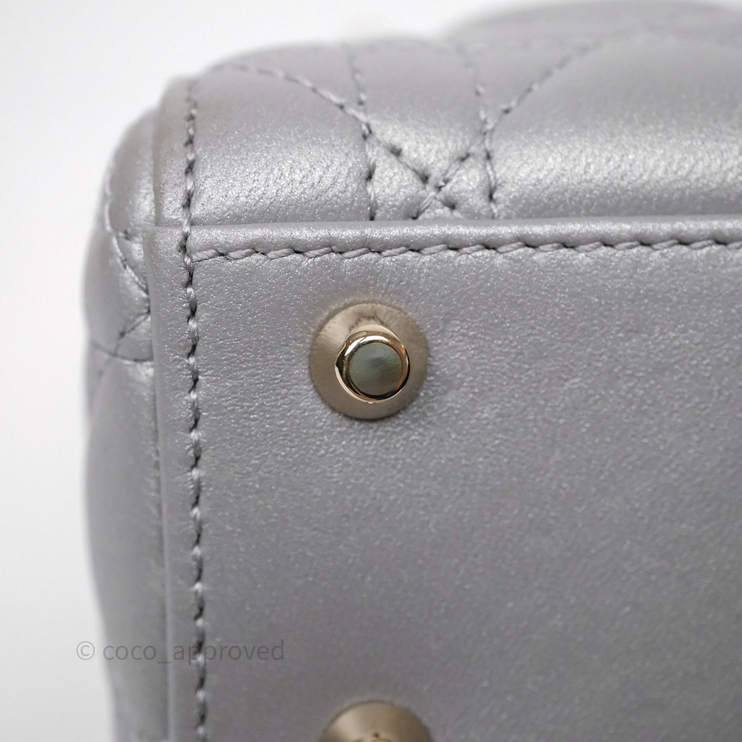 Christian Dior Mini Lady Dior Iridescent Grey Lambskin Cannage Gold Hardware
