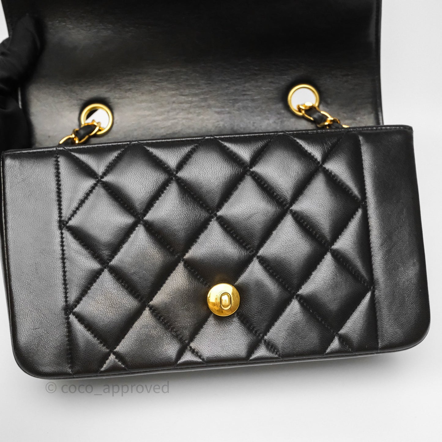 Chanel Small Vintage Quilted Classic Diana Flap Bag Black Lambskin 24K Gold Hardware