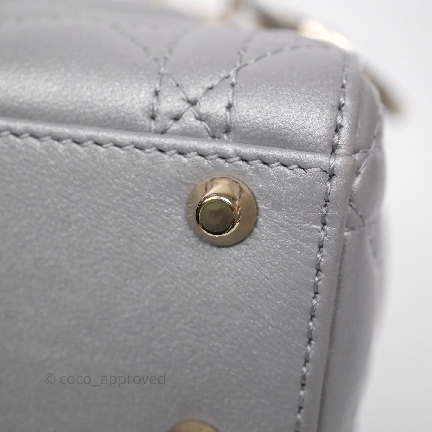 Christian Dior Mini Lady Dior Iridescent Grey Lambskin Cannage Gold Hardware