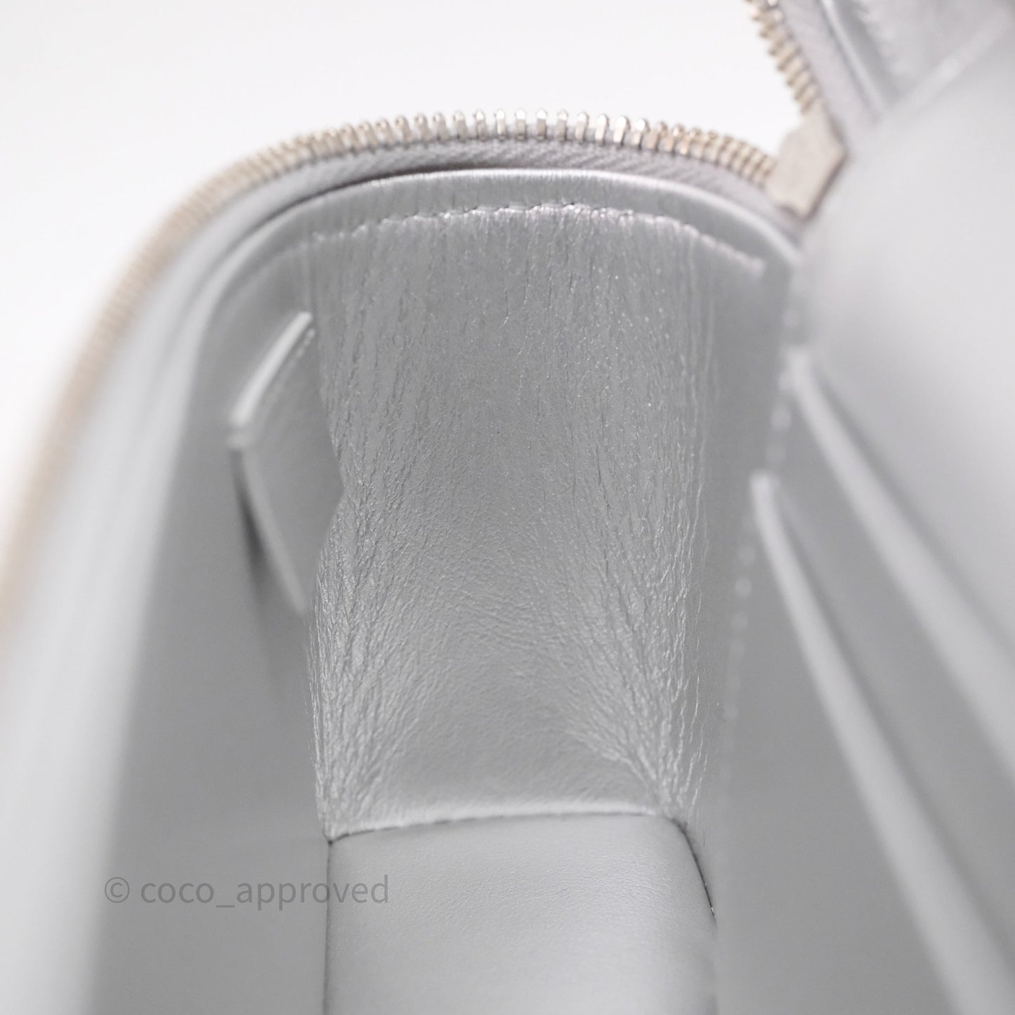 Chanel Top Handle Long Vanity Case with Chain Metallic Silver Shiny Caviar Silver Hardware