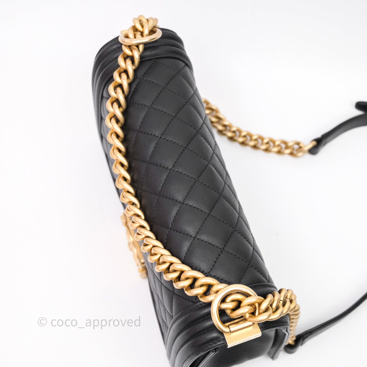 Chanel Medium Boy Quilted Black Calfskin Aged Gold Hardware