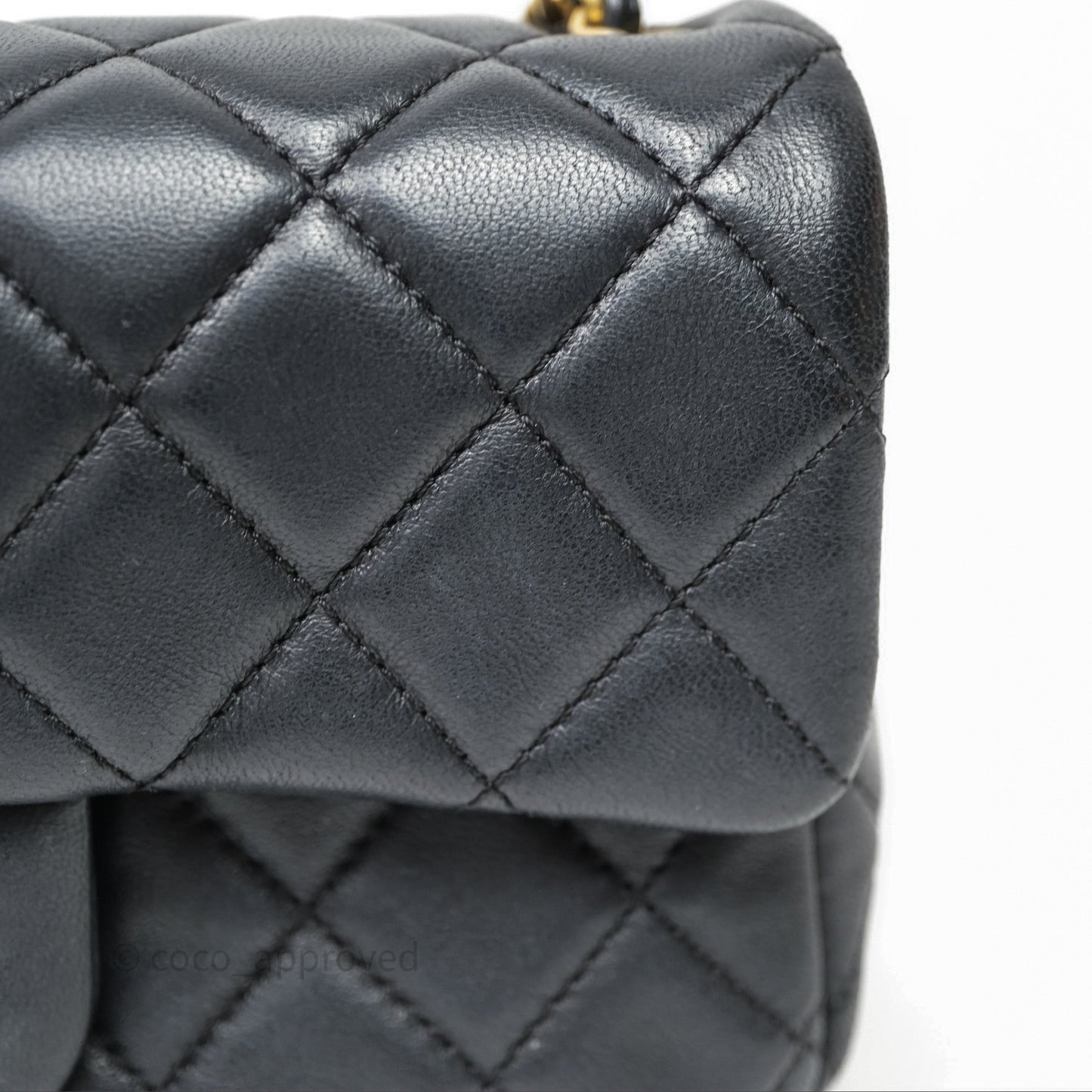 Chanel Mini Rectangular Pearl Crush Quilted Black Lambskin Aged Gold Hardware