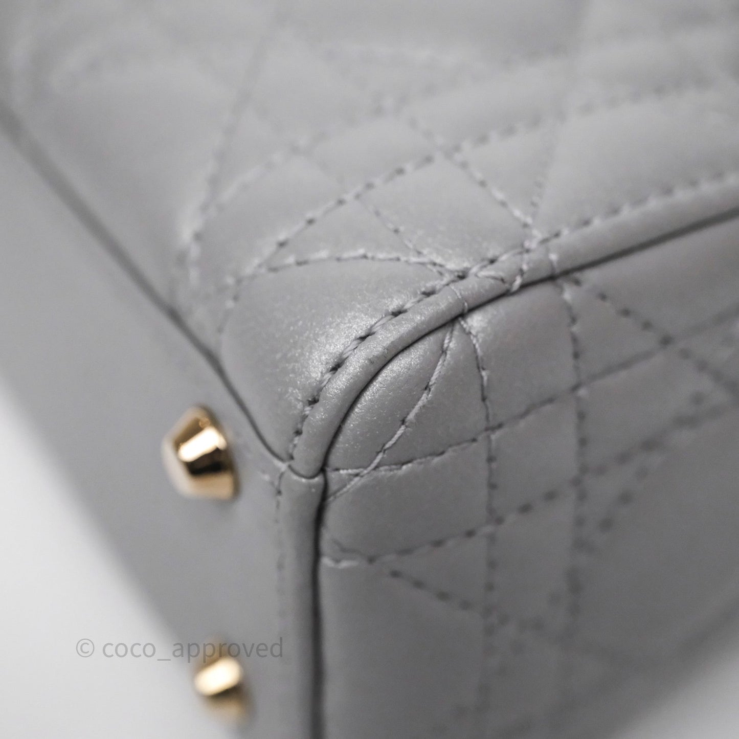 Christian Dior Mini Lady Dior Iridescent Grey Lambskin Cannage Gold Hardware