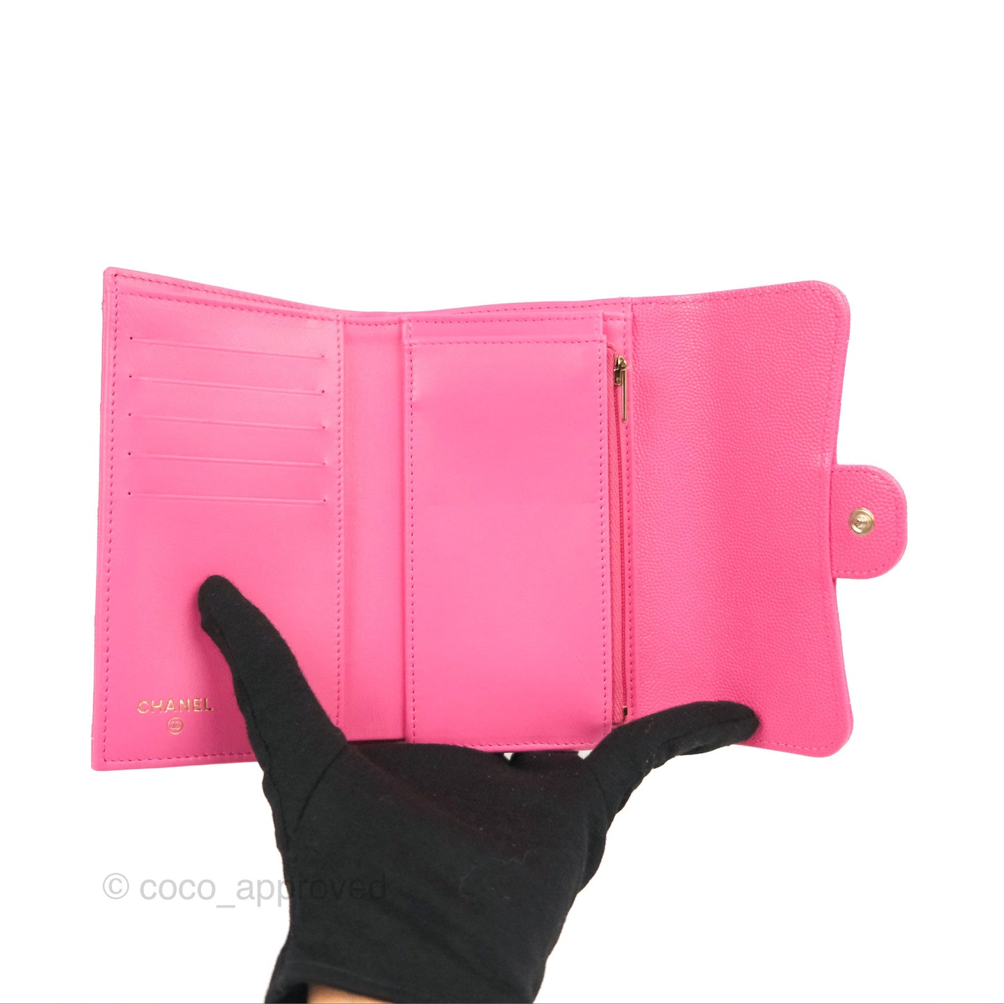 Chanel Quilted Medium Flap Wallet Pink Caviar Gold Hardware
