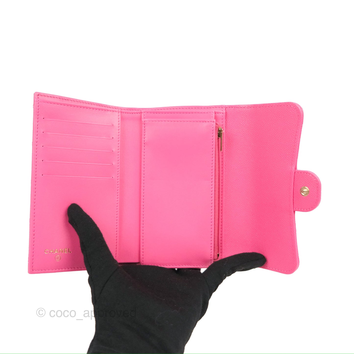 Chanel Quilted Medium Flap Wallet Pink Caviar Gold Hardware
