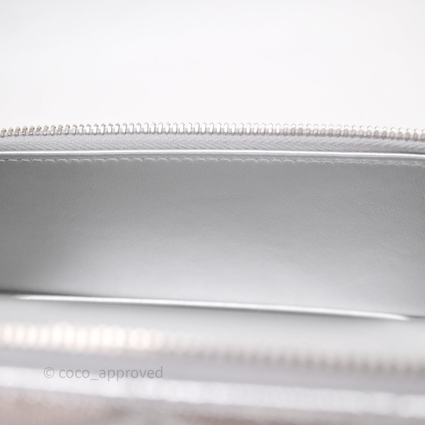Chanel Top Handle Long Vanity Case with Chain Metallic Silver Shiny Caviar Silver Hardware