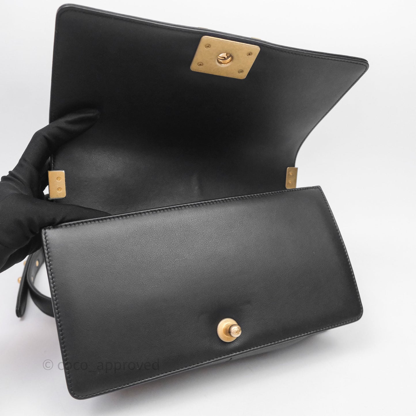 Chanel Medium Boy Quilted Black Calfskin Aged Gold Hardware