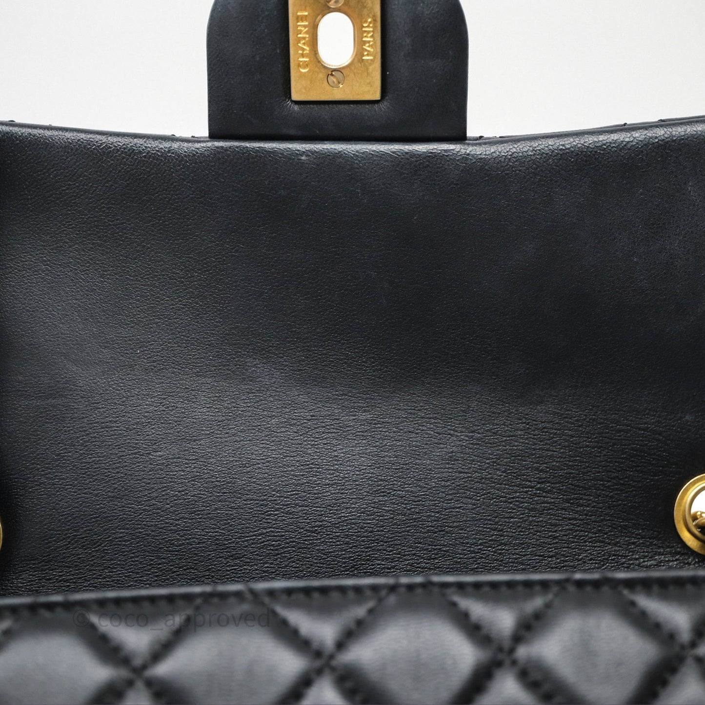 Chanel Mini Rectangular Pearl Crush Quilted Black Lambskin Aged Gold Hardware