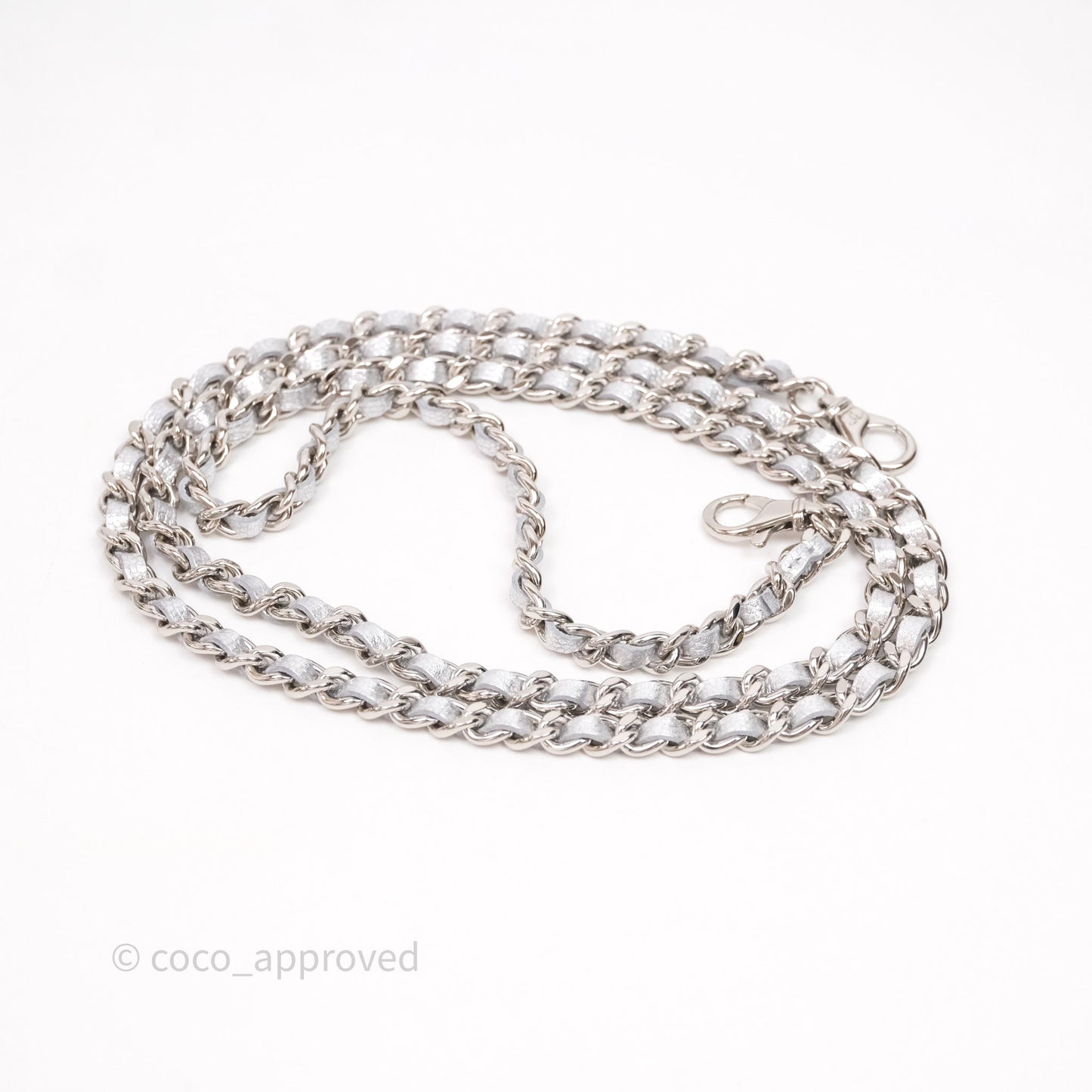 Chanel Top Handle Long Vanity Case with Chain Metallic Silver Shiny Caviar Silver Hardware