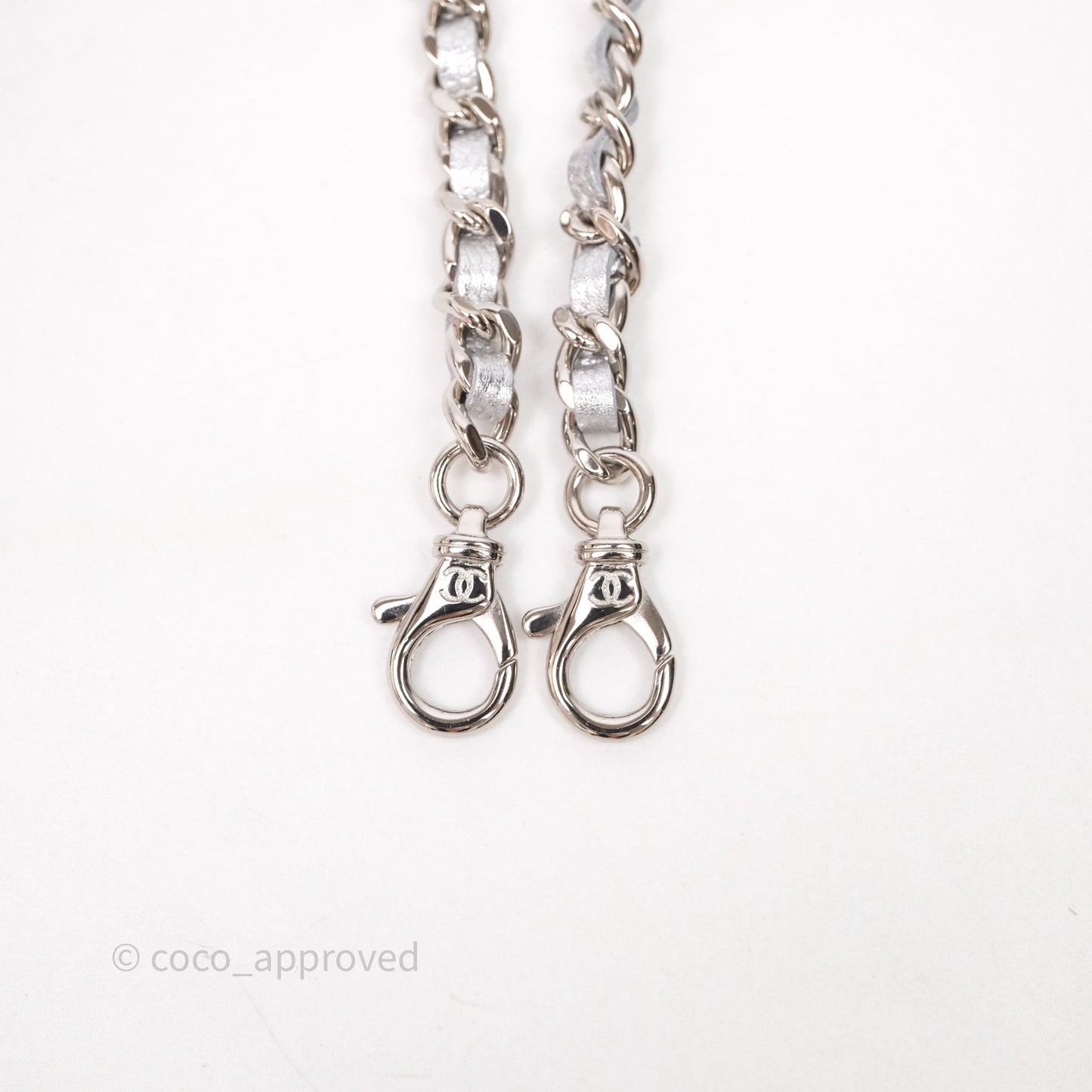 Chanel Top Handle Long Vanity Case with Chain Metallic Silver Shiny Caviar Silver Hardware